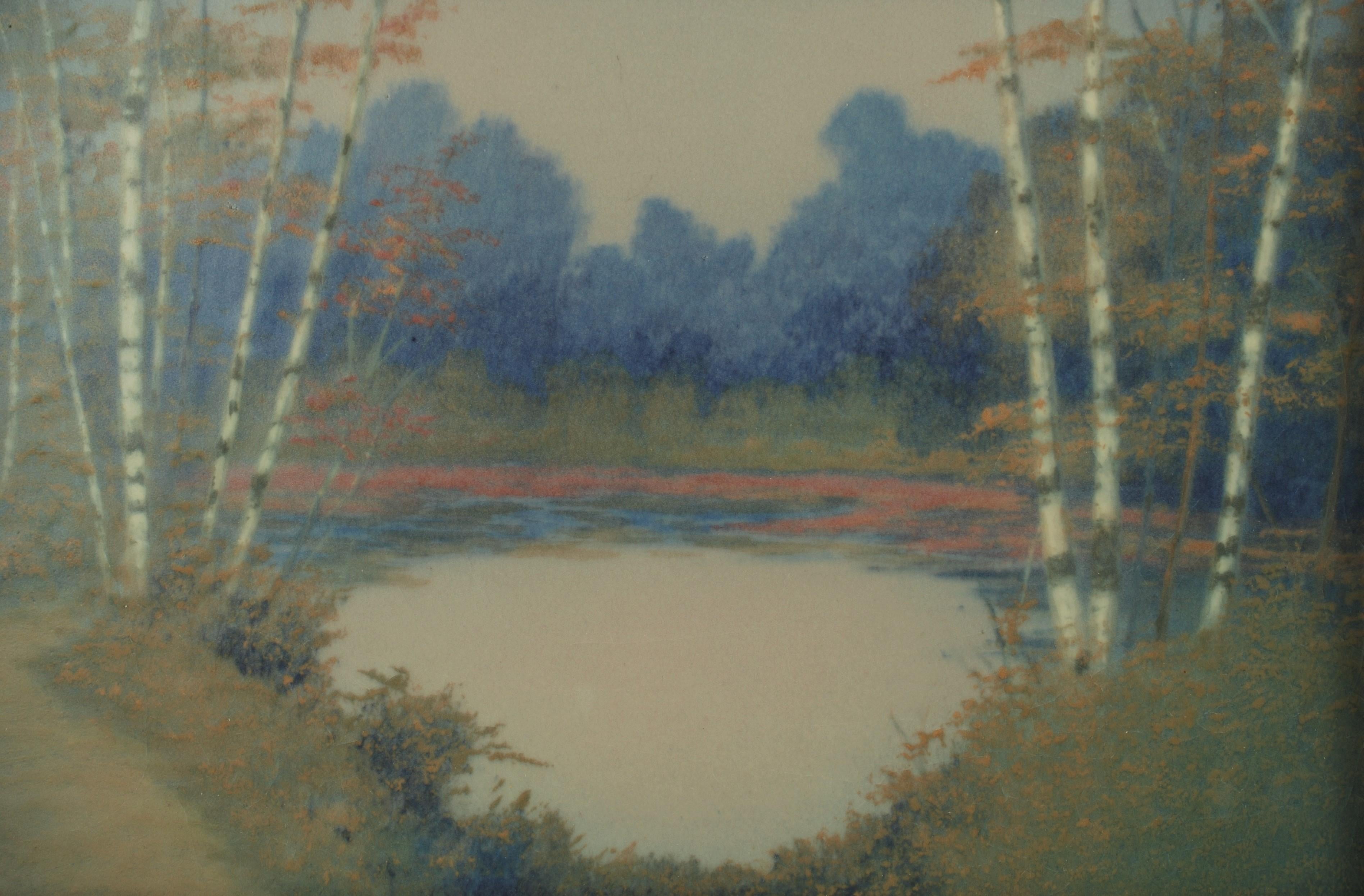 American Rookwood Pottery Hand Painted Vellum Glaze Scenic Plaque by E.T. Hurley