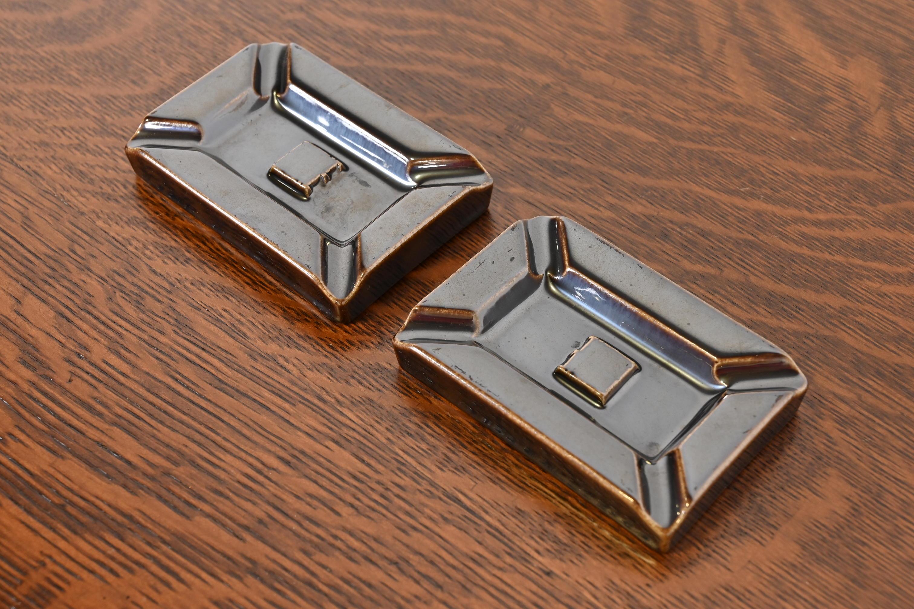 Mid-Century Modern Rookwood Pottery Mid-Century Glazed Ceramic Ashtrays, Pair For Sale