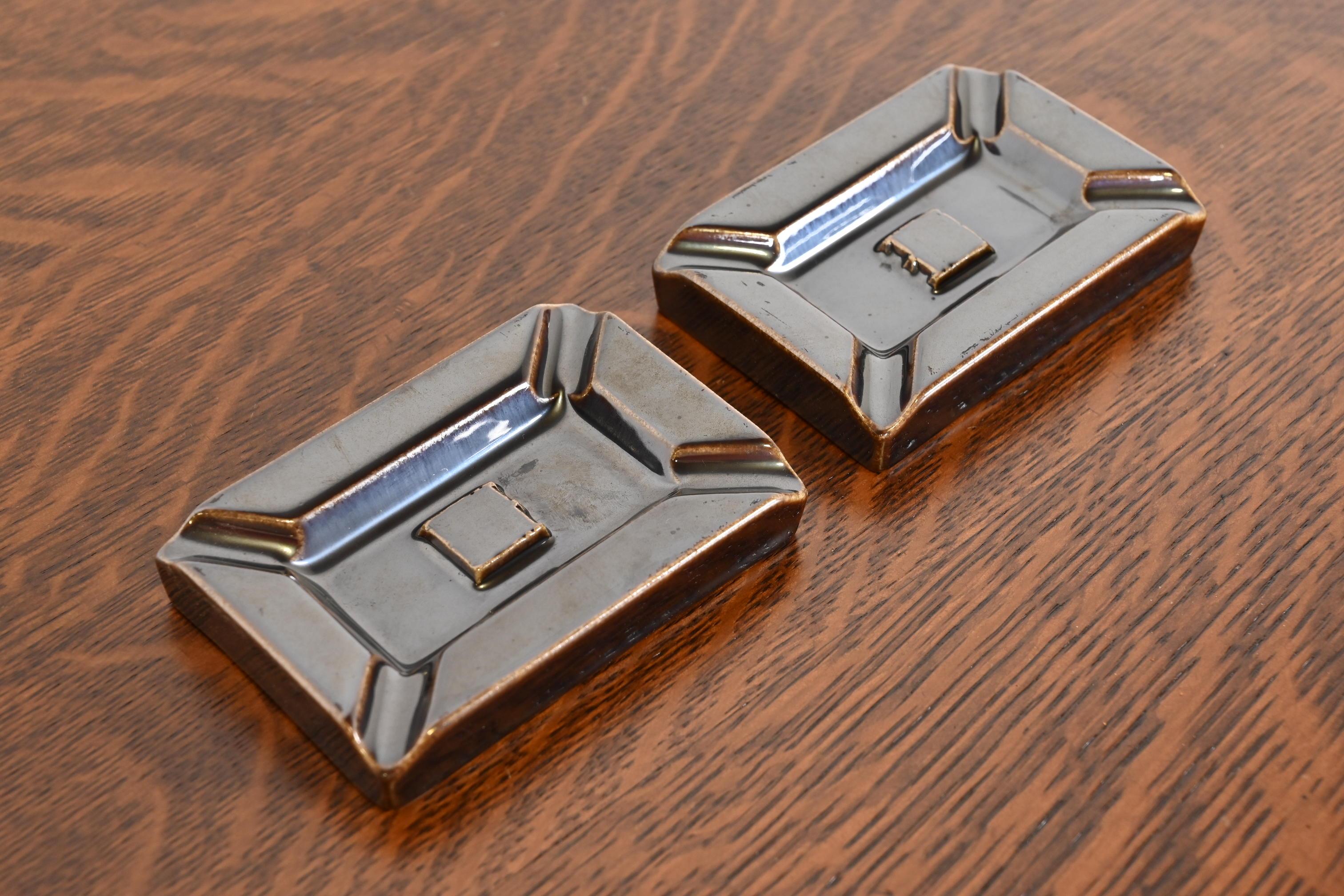 American Rookwood Pottery Mid-Century Glazed Ceramic Ashtrays, Pair For Sale