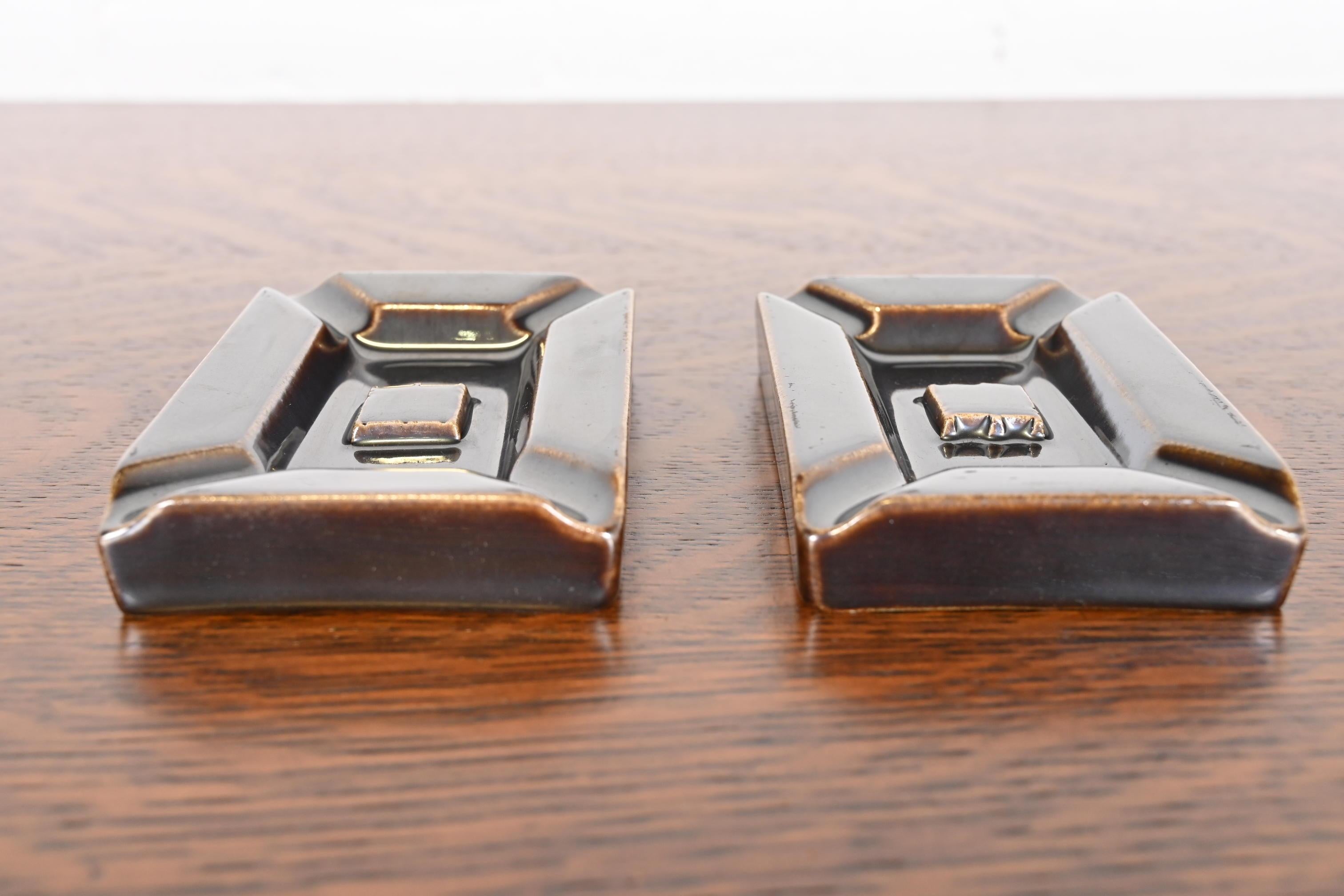 Mid-20th Century Rookwood Pottery Mid-Century Glazed Ceramic Ashtrays, Pair For Sale