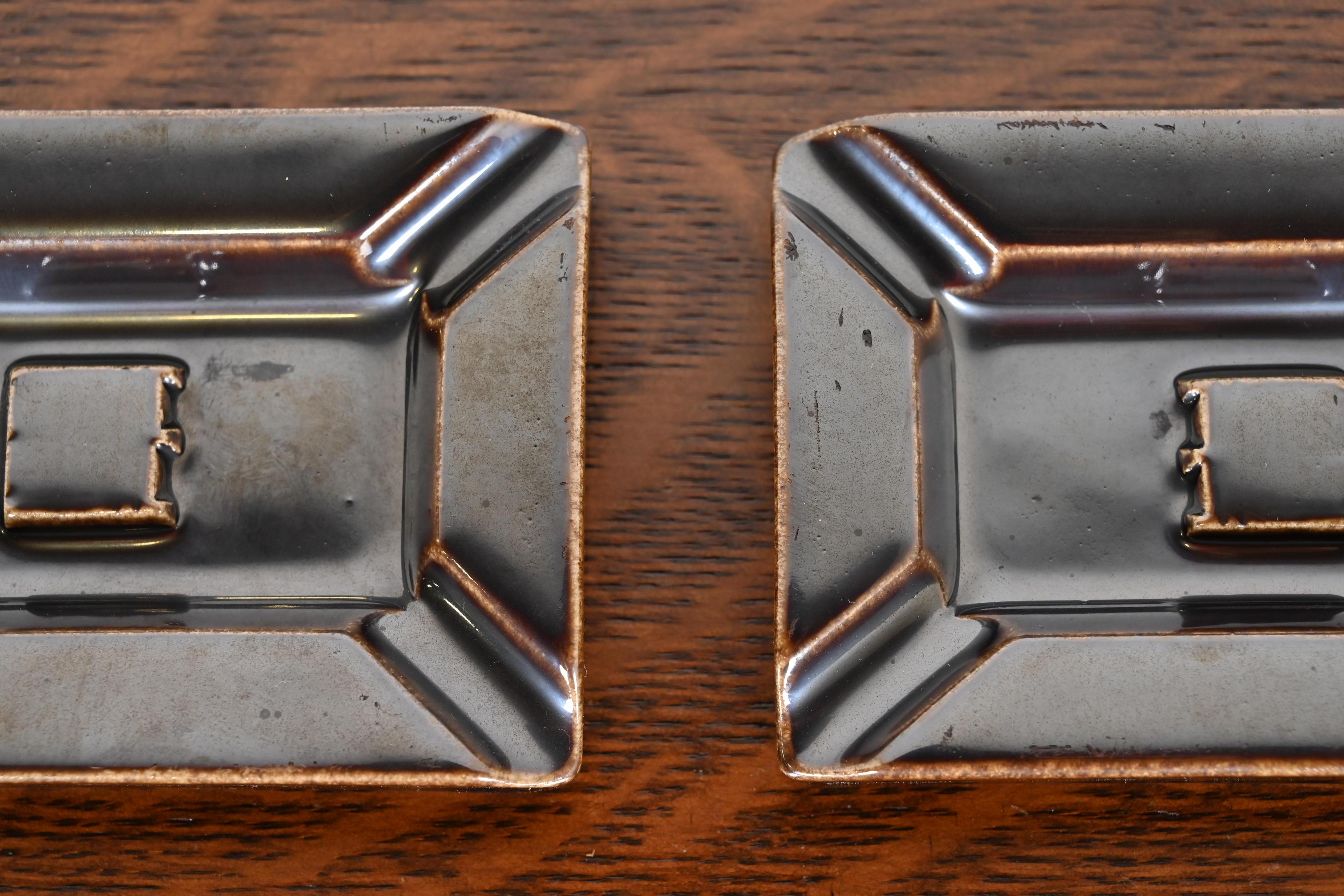 Rookwood Pottery Mid-Century Glazed Ceramic Ashtrays, Pair For Sale 1