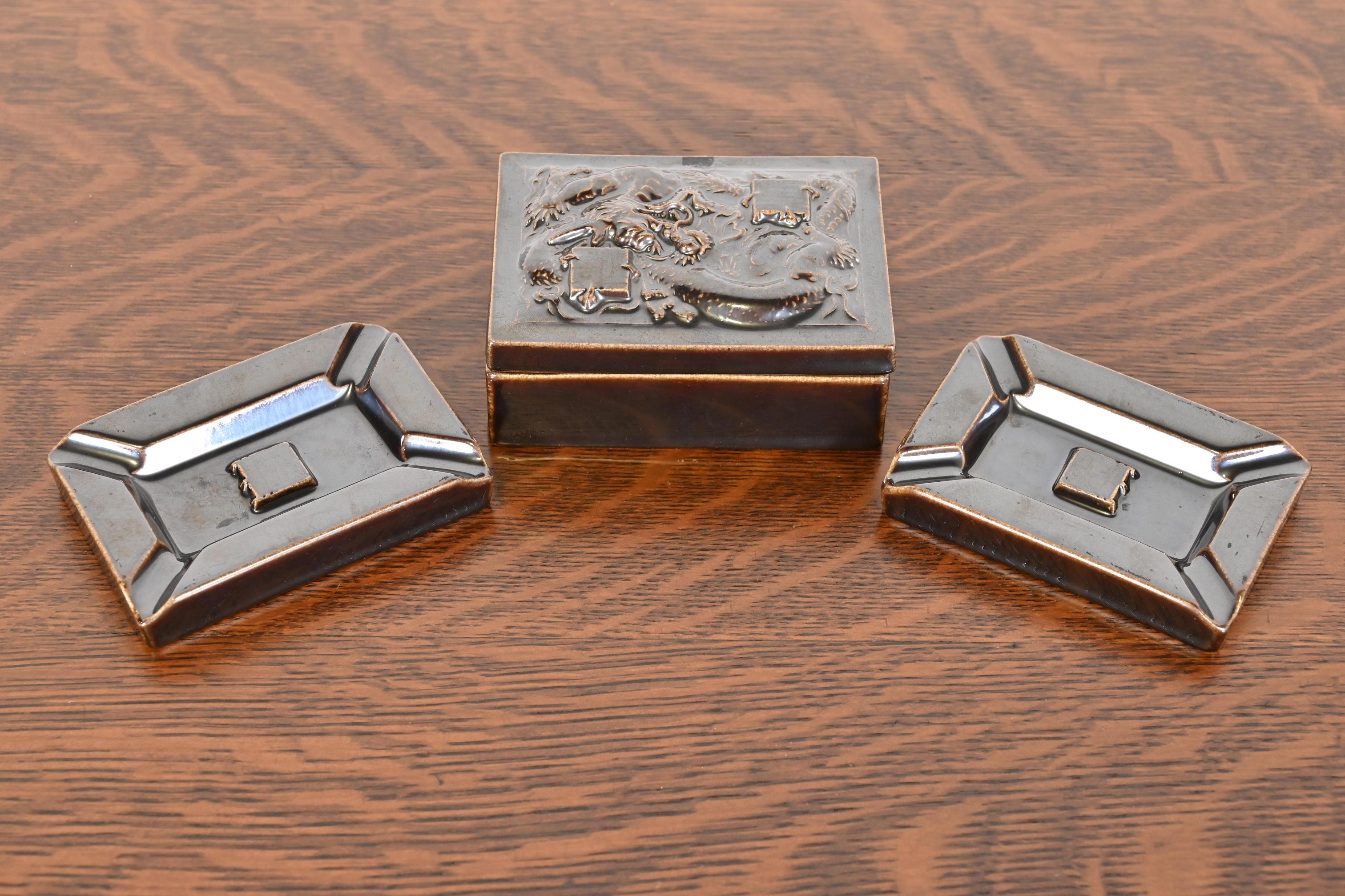 Rookwood Pottery Mid-Century Glazed Ceramic Ashtrays, Pair For Sale 3