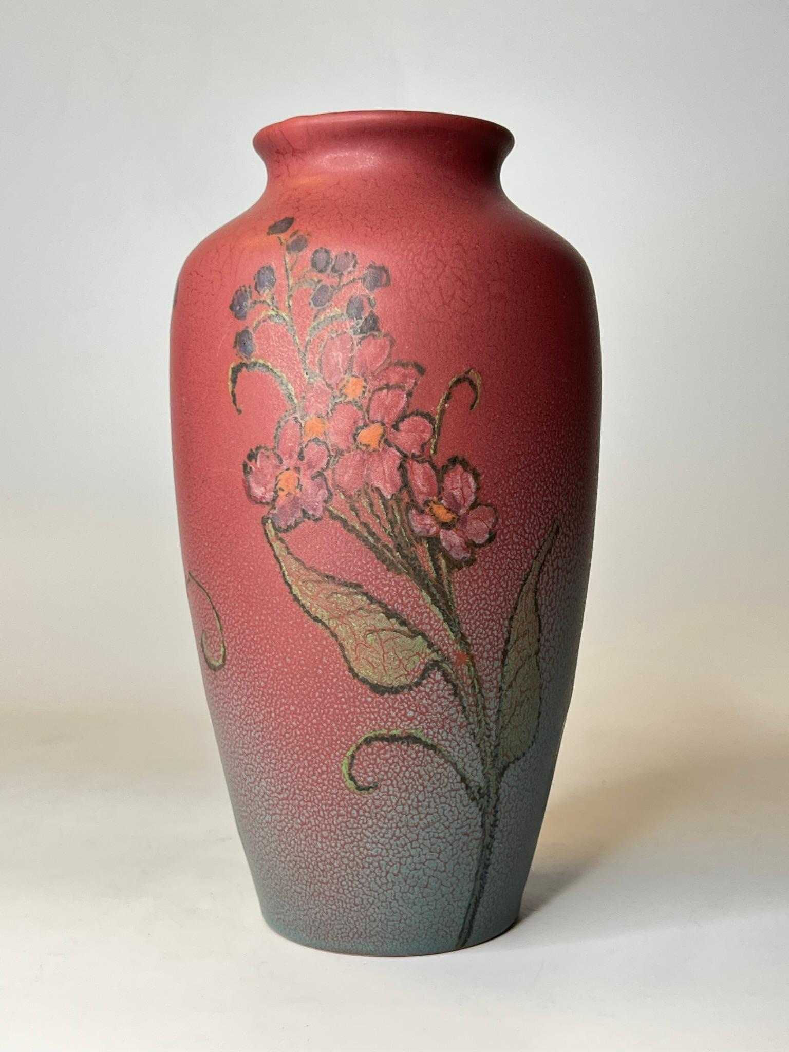 Arts and Crafts Rookwood Vase with Delphinium Spray Flowers Dated 1922 For Sale