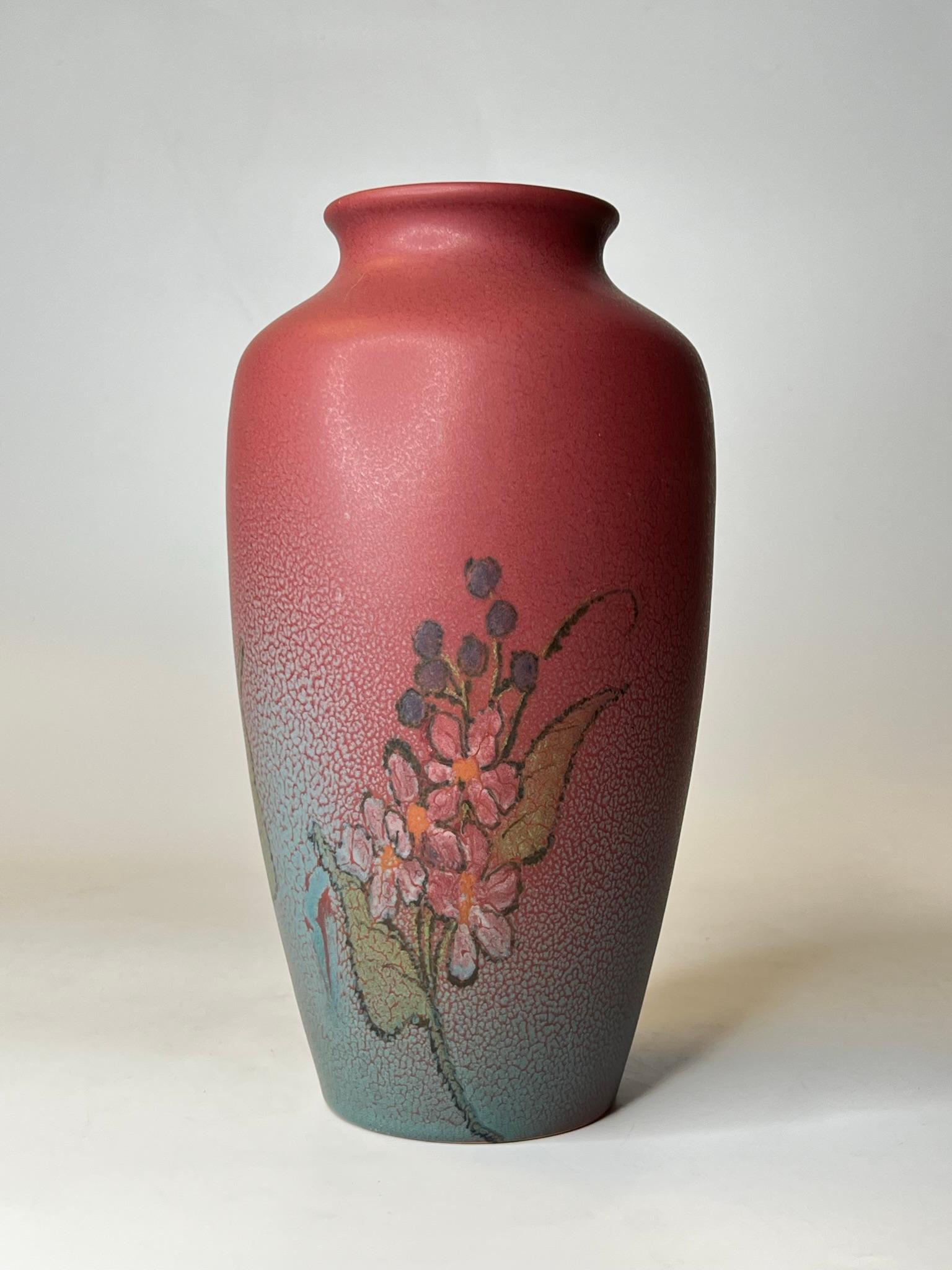 American Rookwood Vase with Delphinium Spray Flowers Dated 1922 For Sale