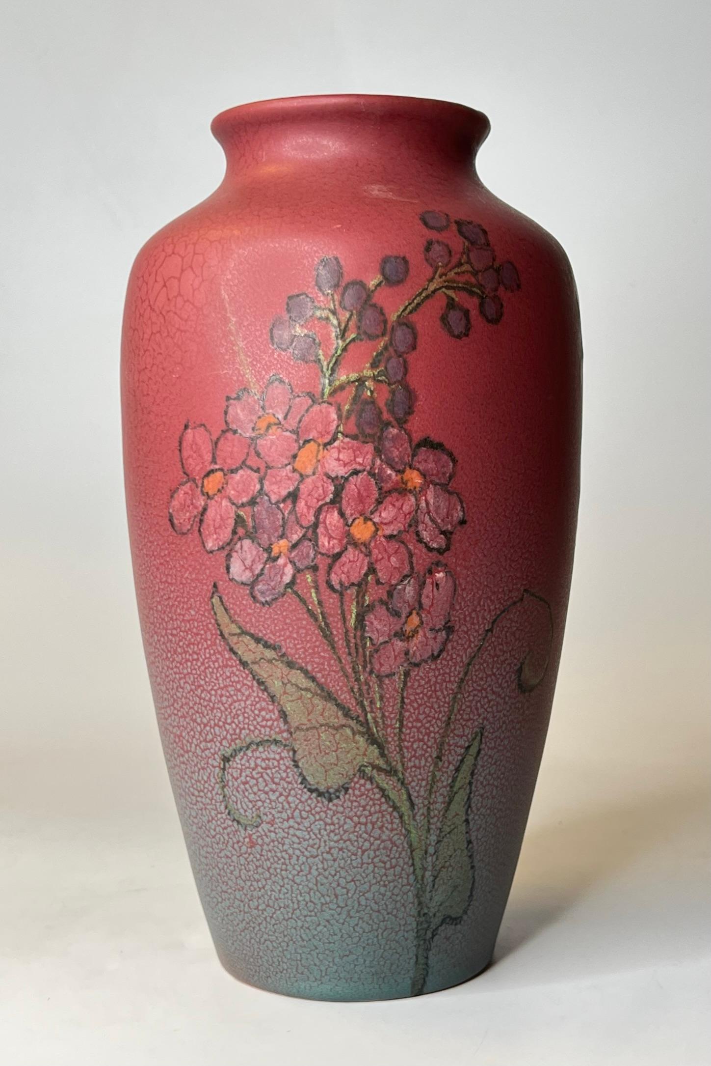 Glazed Rookwood Vase with Delphinium Spray Flowers Dated 1922 For Sale