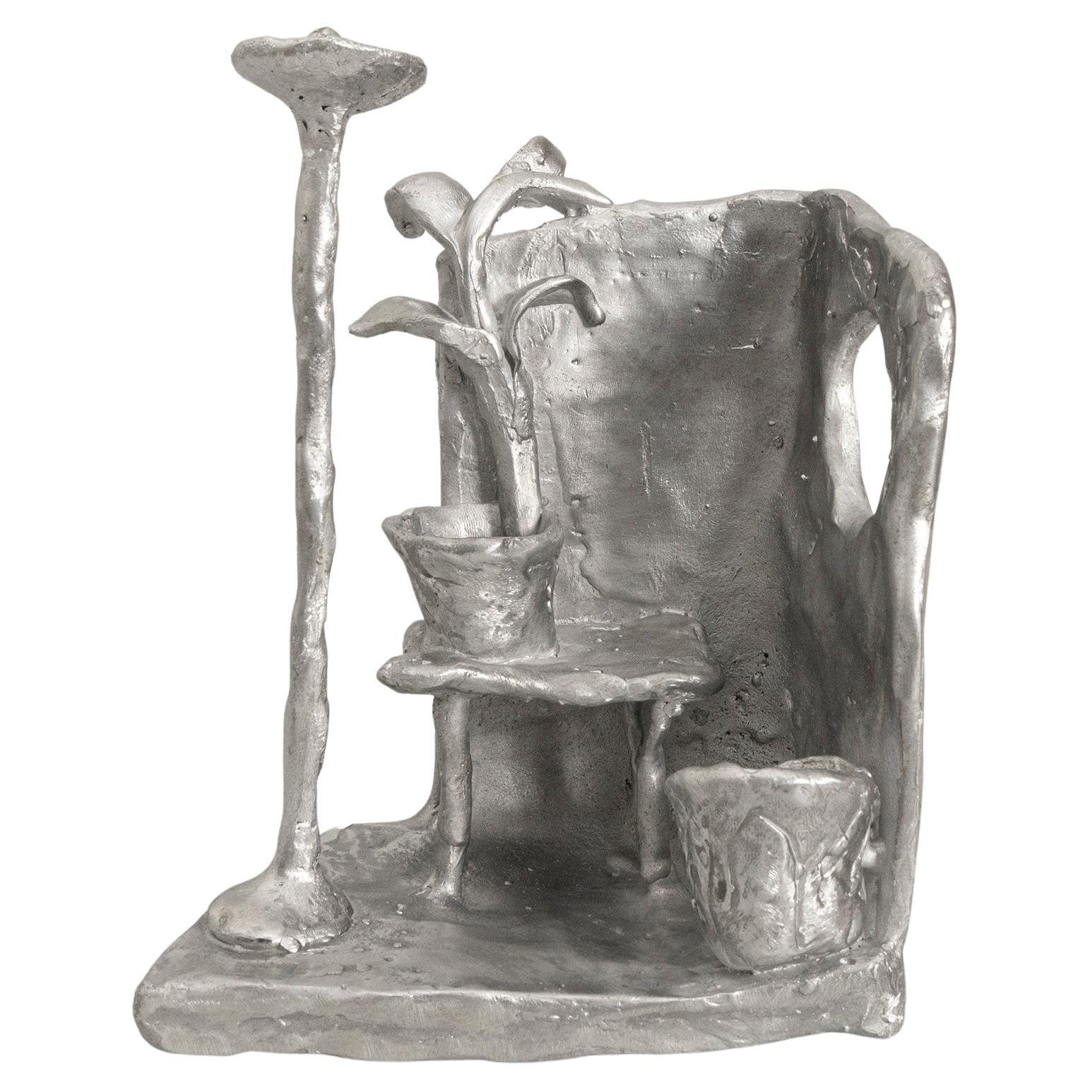 Handmade Aluminium cast sculptural candle holder depicting "Room at Night" For Sale