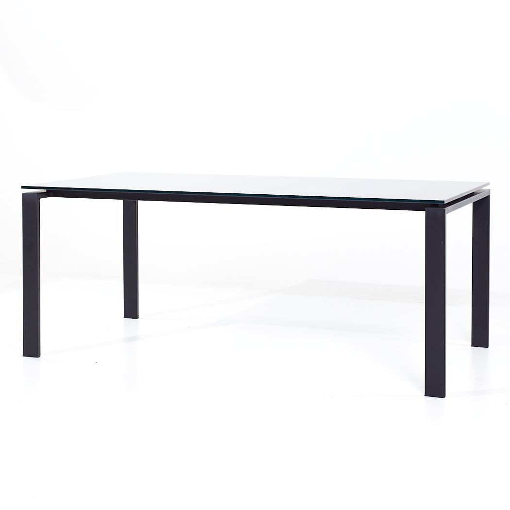 Modern Room & Board Contemporary Black Glass and Metal Dining Table For Sale