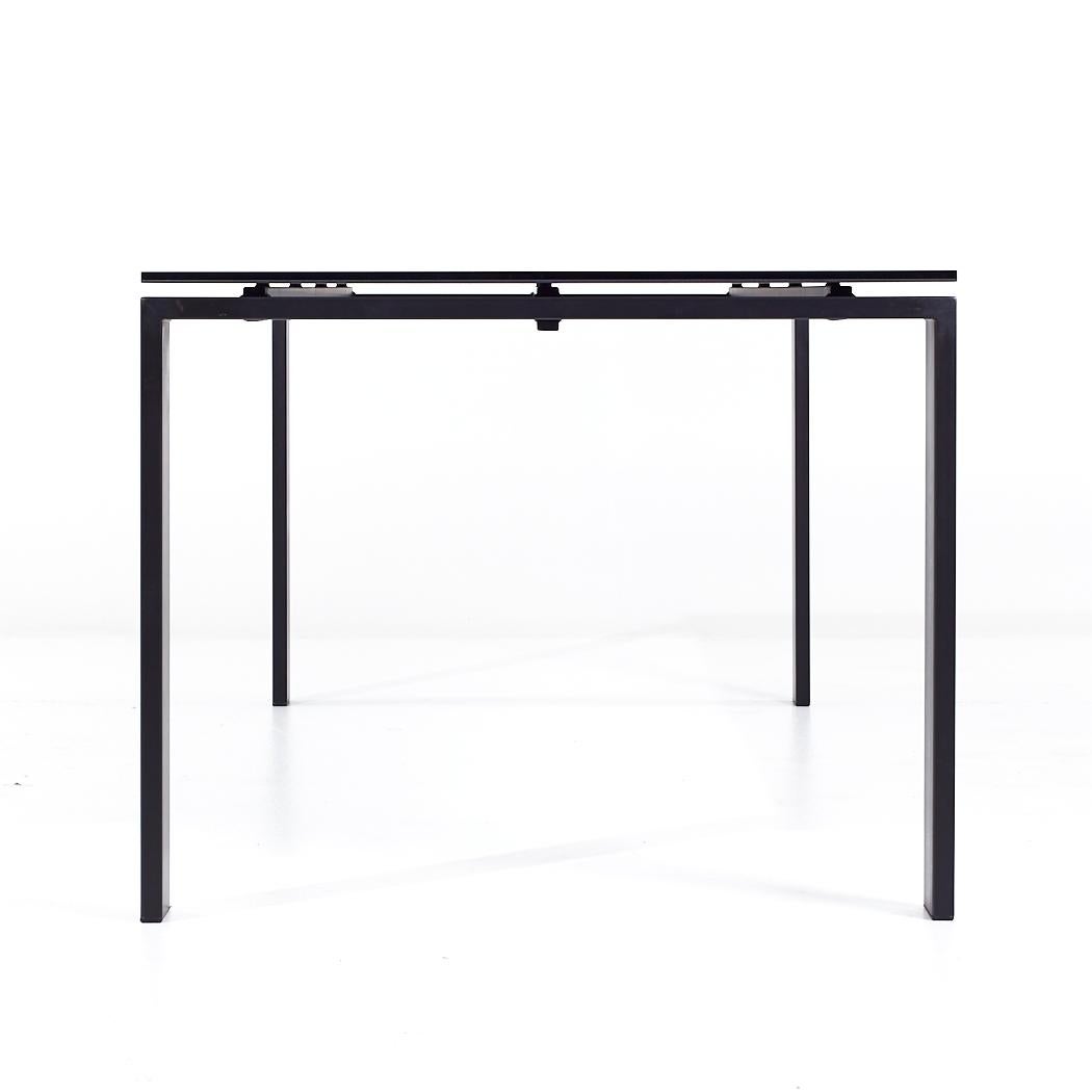 American Room & Board Contemporary Black Glass and Metal Dining Table For Sale