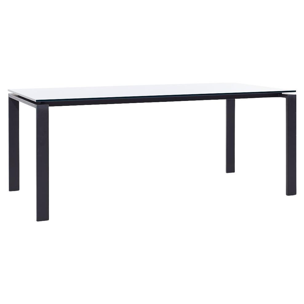 Room & Board Contemporary Black Glass and Metal Dining Table For Sale
