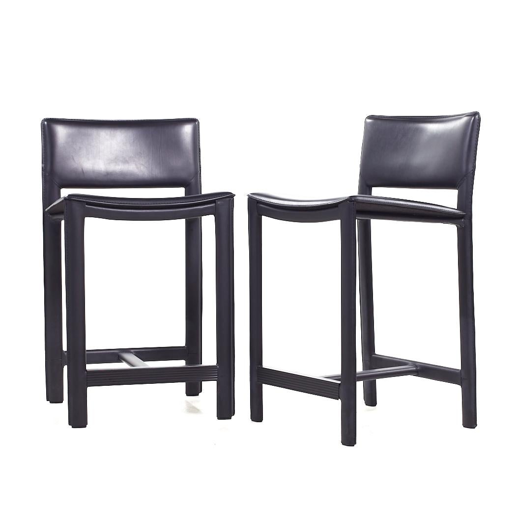 Modern Room & Board Madrid Contemporary Leather Wrapped Bar Stools - Pair For Sale
