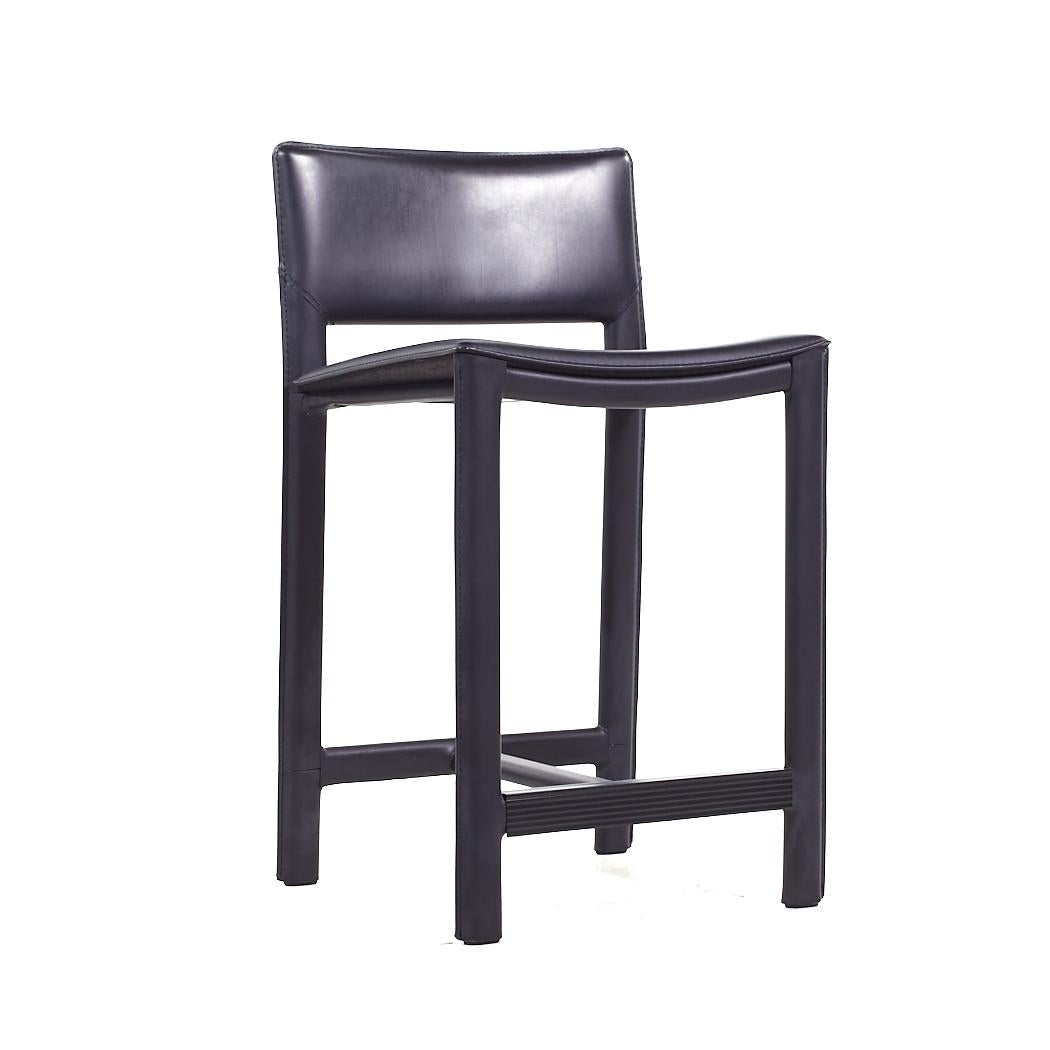 American Room & Board Madrid Contemporary Leather Wrapped Bar Stools - Pair For Sale