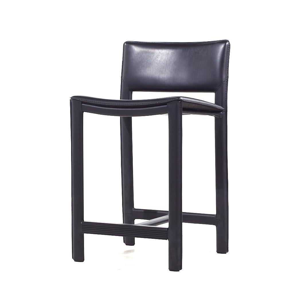 Modern Room & Board Madrid Contemporary Leather Wrapped Bar Stools - Pair For Sale