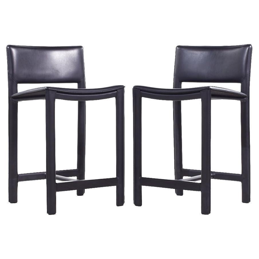 Room & Board Madrid Contemporary Leather Wrapped Bar Stools - Pair