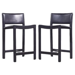 Used Room & Board Madrid Contemporary Leather Wrapped Bar Stools - Pair