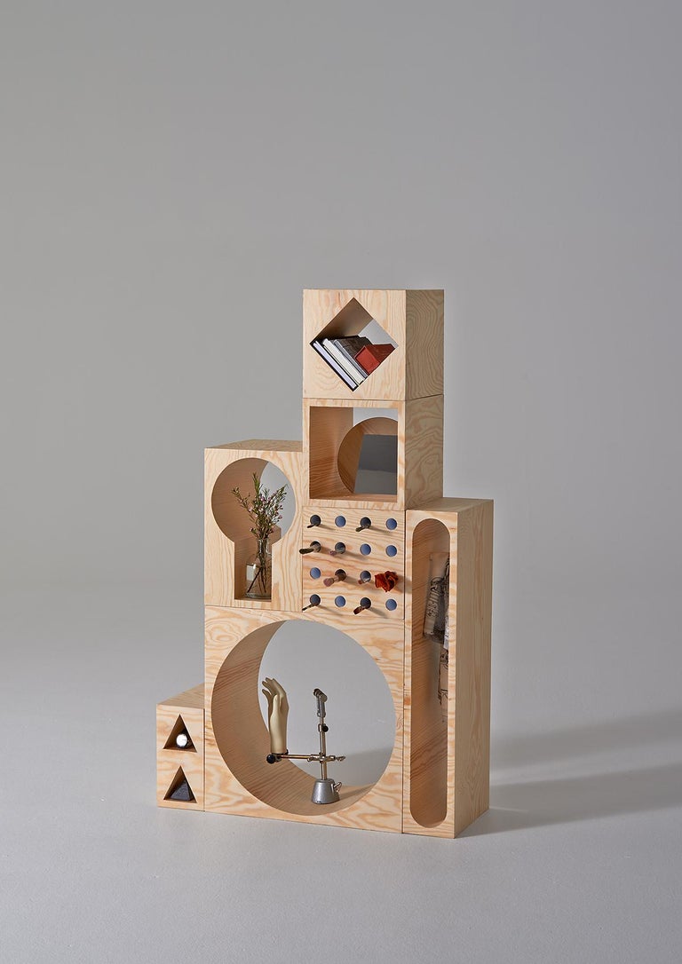 Swedish Room Collection Shelf, Pine Wood Storage Blocks by Erik Olovsson & Kyuhyung Cho For Sale