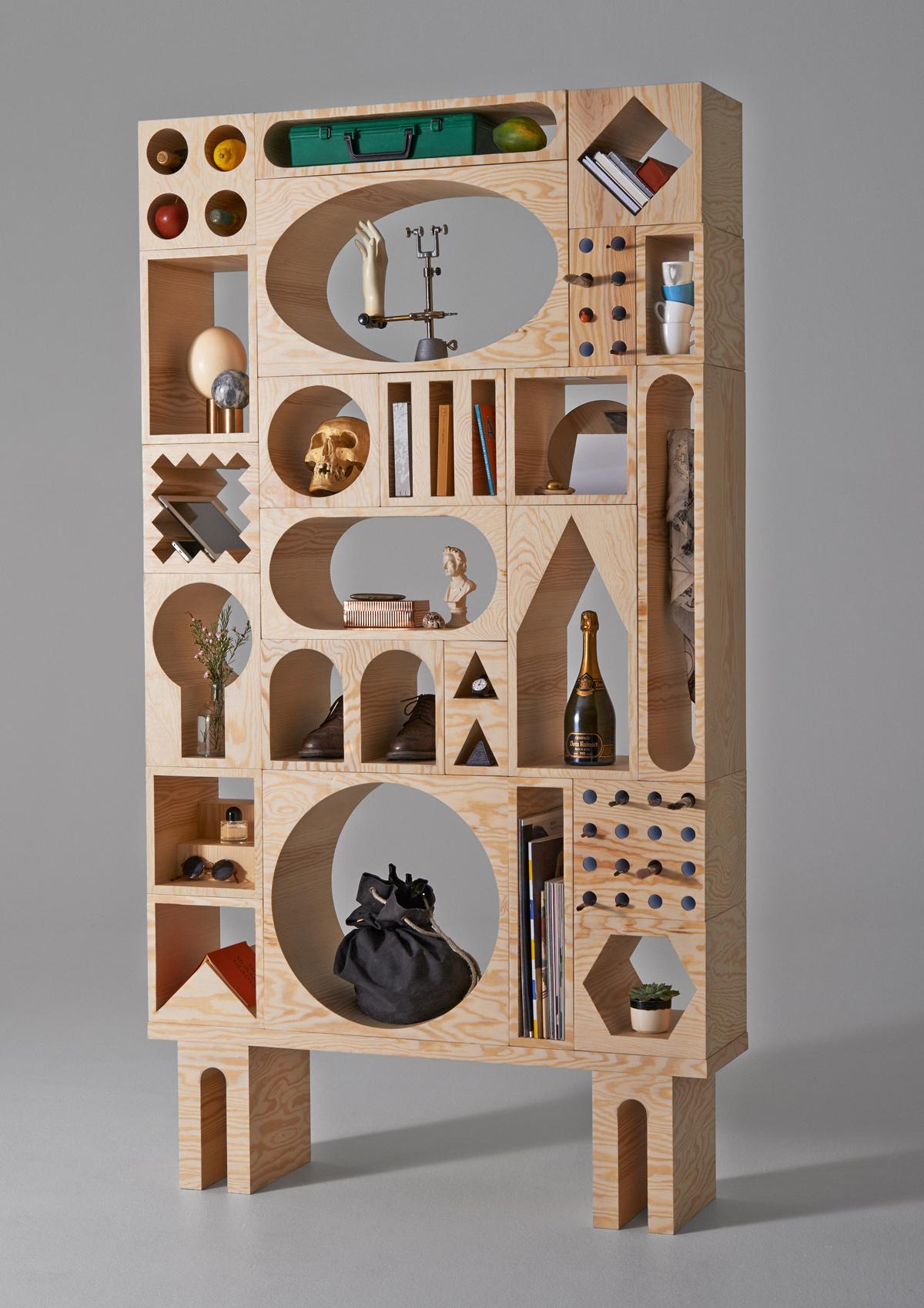 Room Collection Shelf, Pine Wood Storage Blocks by Erik Olovsson & Kyuhyung Cho For Sale 1