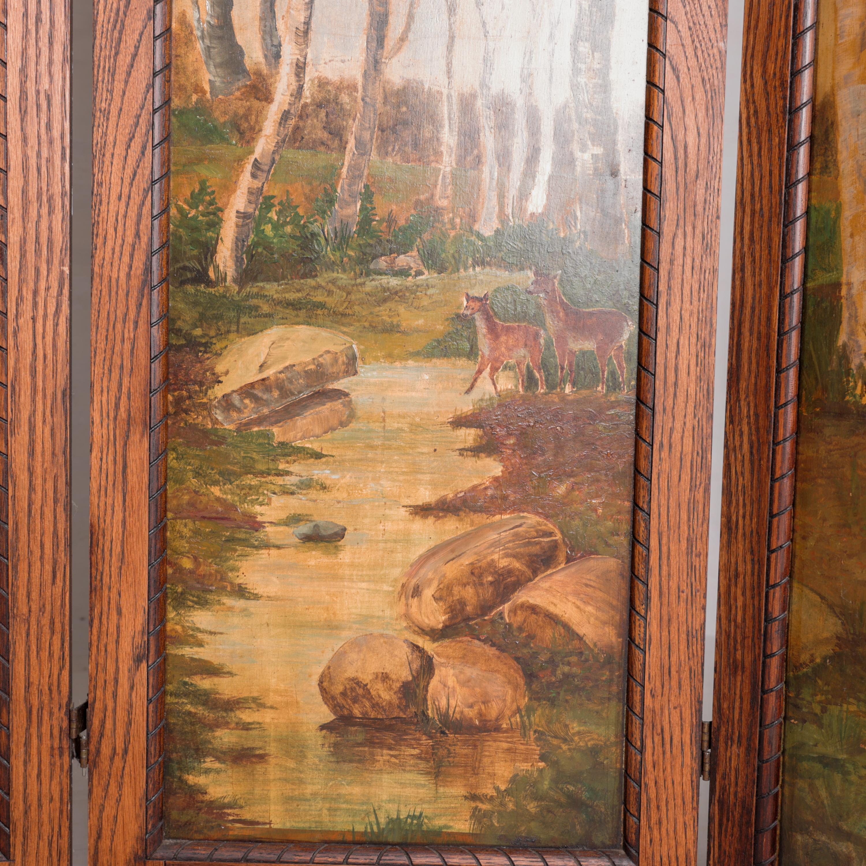 Arts and Crafts-Raumteiler, 3 Tafeln, Öl auf Karton, Eichenholz, Fame Birke Forrest 3