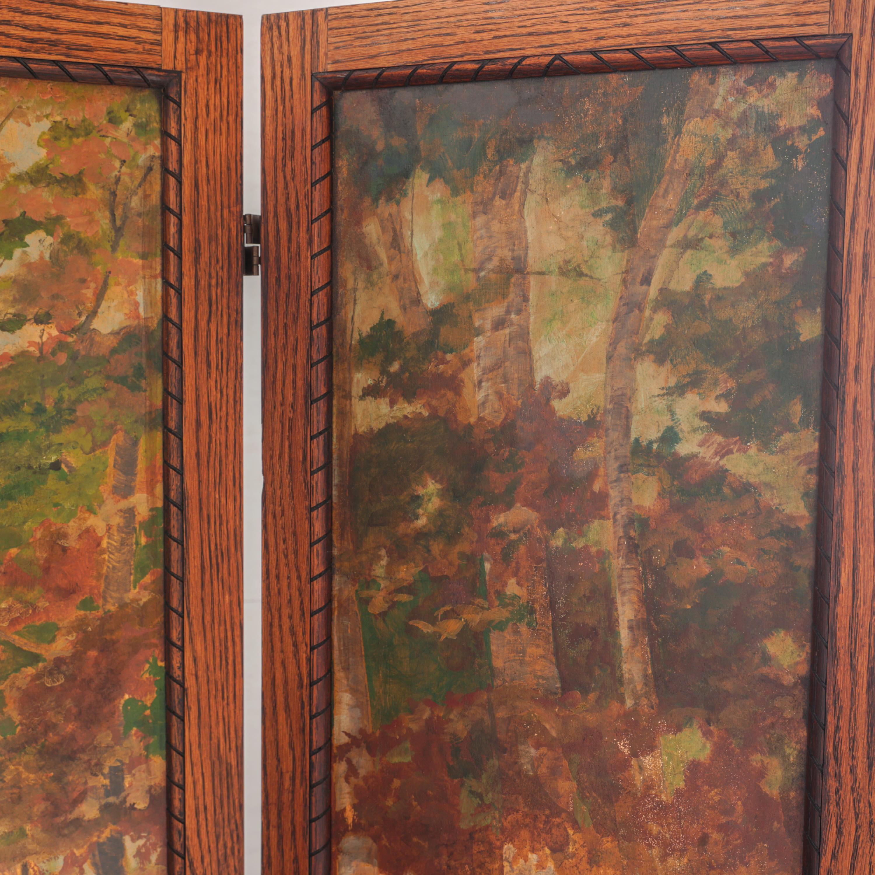Arts and Crafts-Raumteiler, 3 Tafeln, Öl auf Karton, Eichenholz, Fame Birke Forrest 1