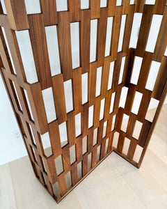 Room Divider, Folding Walnut Wood Screen, Architectural Slatted Form, Italy