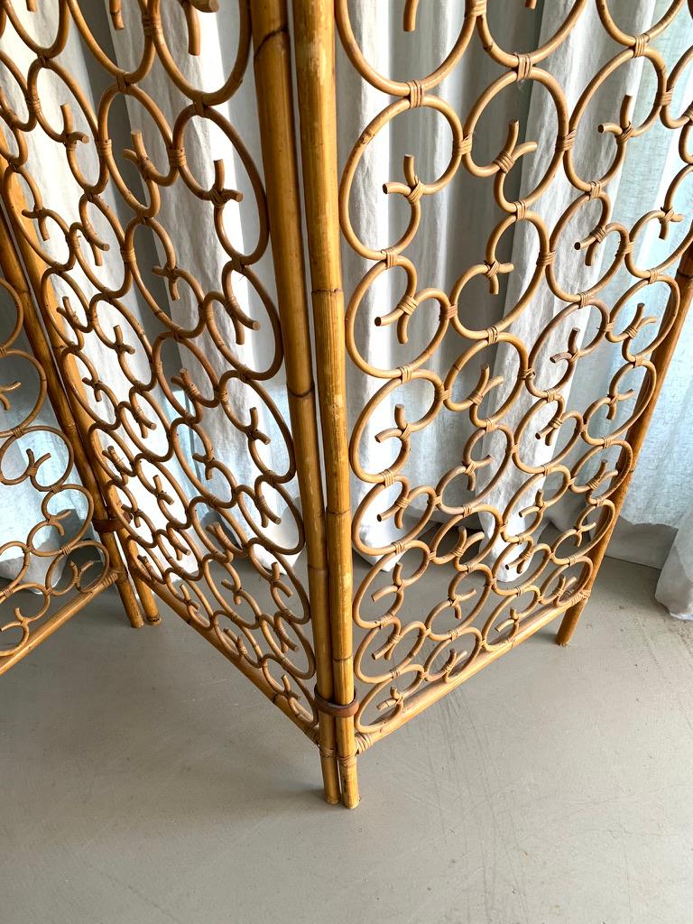 Vintage 1960s French bamboo three fold room divider or screen.  