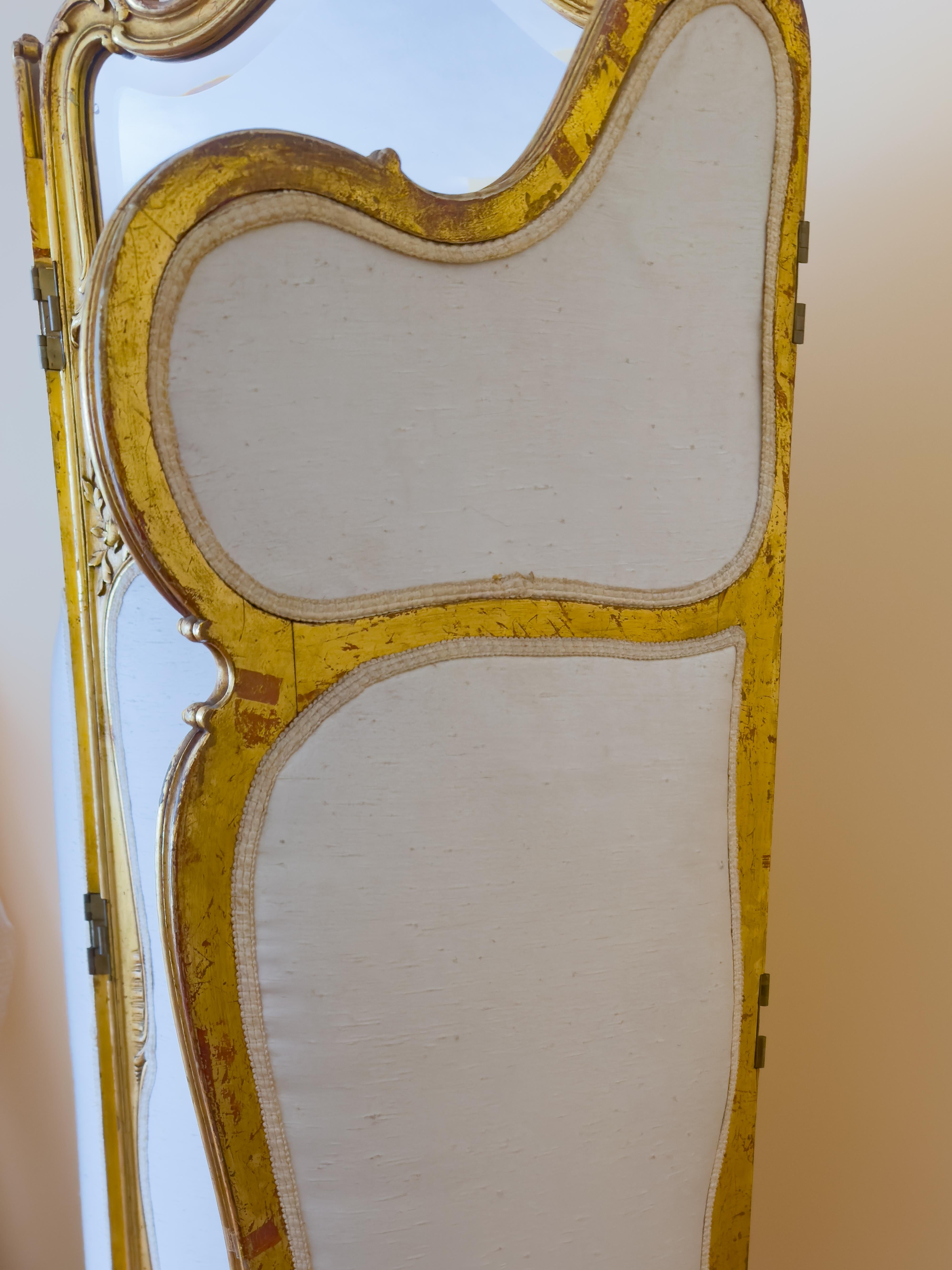 Divisorio in legno dorato, paravento a tre pannelli, stile Luigi XV, XX secolo in vendita 2