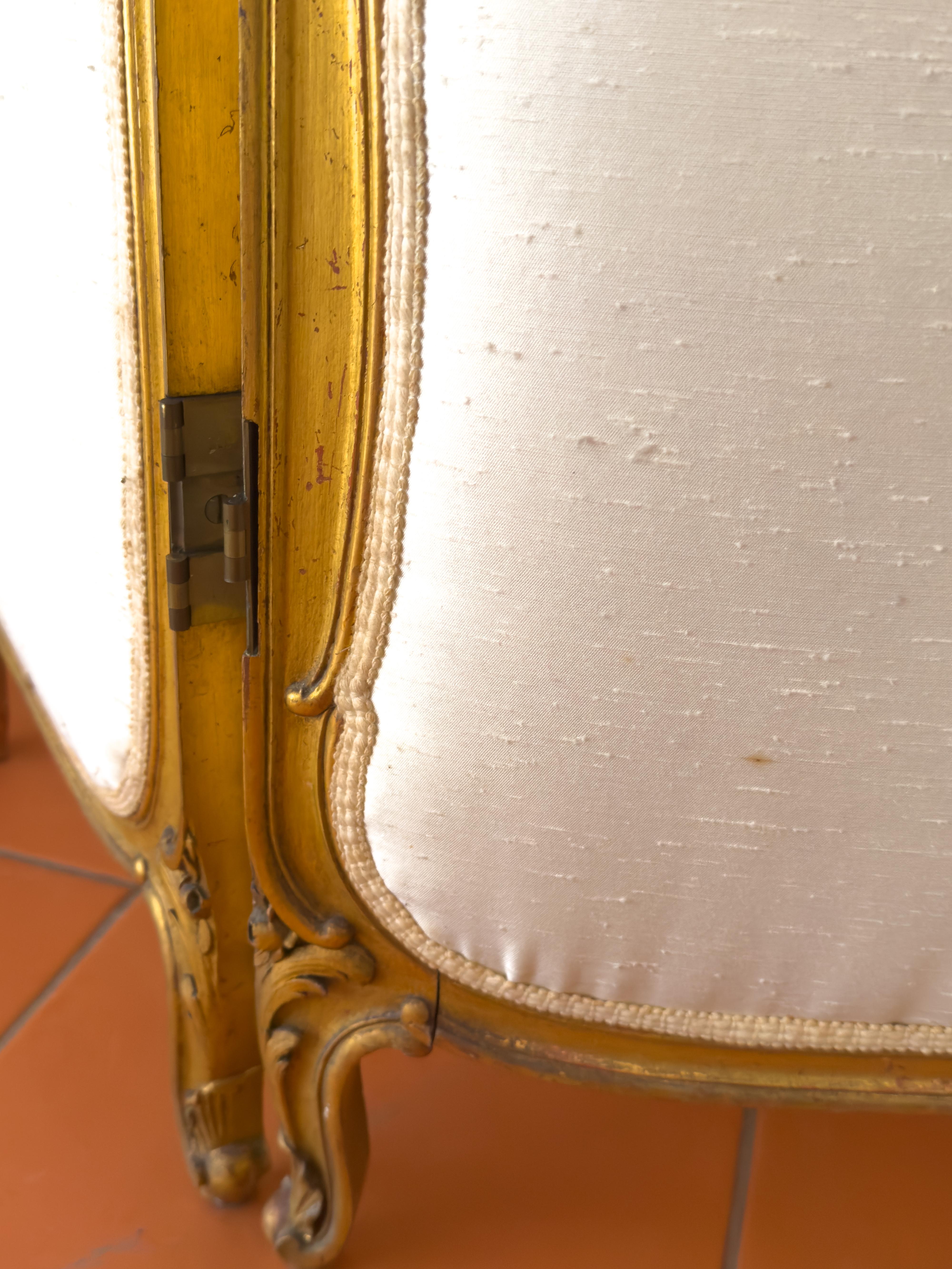 Divisorio in legno dorato, paravento a tre pannelli, stile Luigi XV, XX secolo in vendita 3