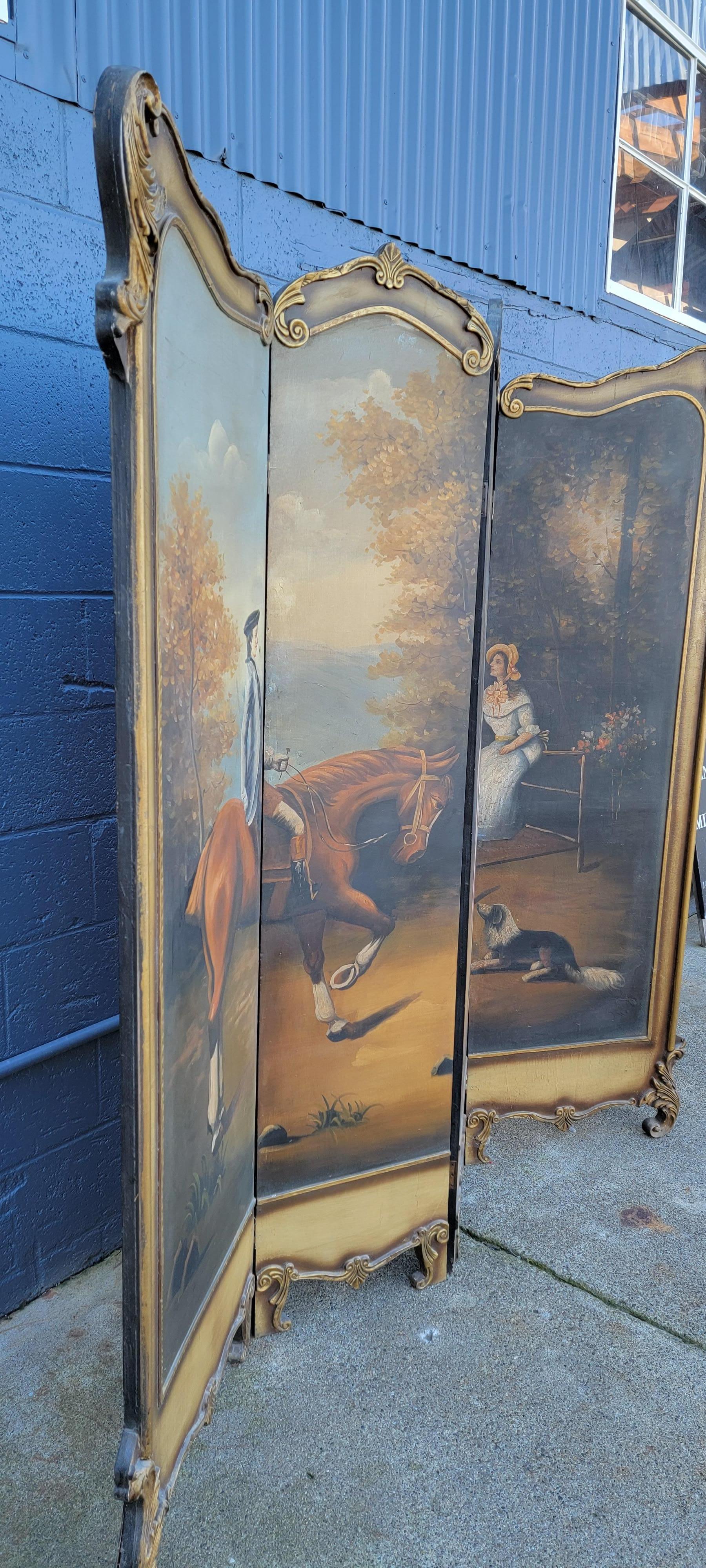 Room Divider Hand Painted 4 Panel Screen In Good Condition For Sale In Fulton, CA