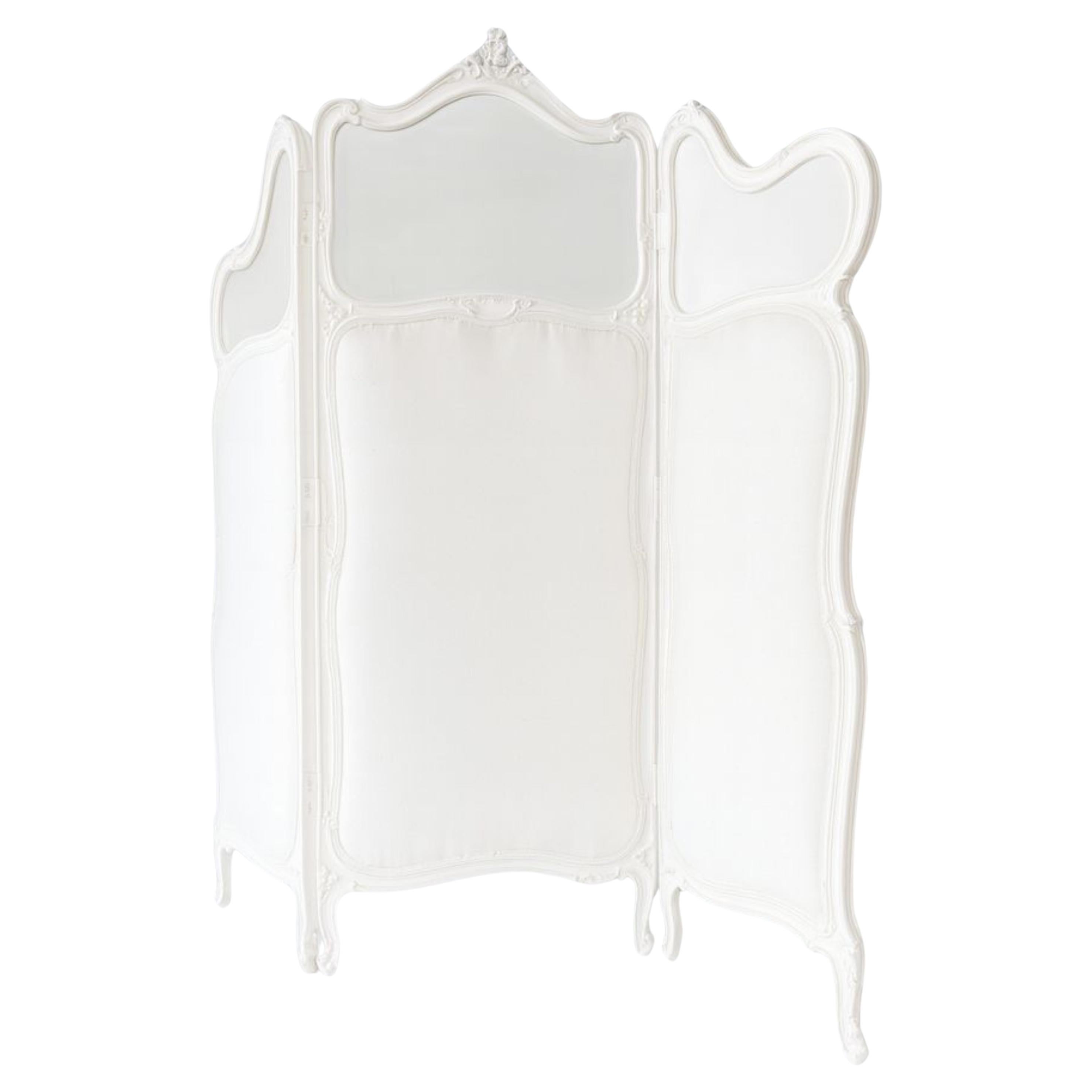 Room Divider Off White Wood, Three Panel Screen, Louis XV Style, 20th Century