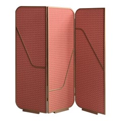 Room Divider Floor Screen in Brass Frame with Fabric-Printed Pattern Panels