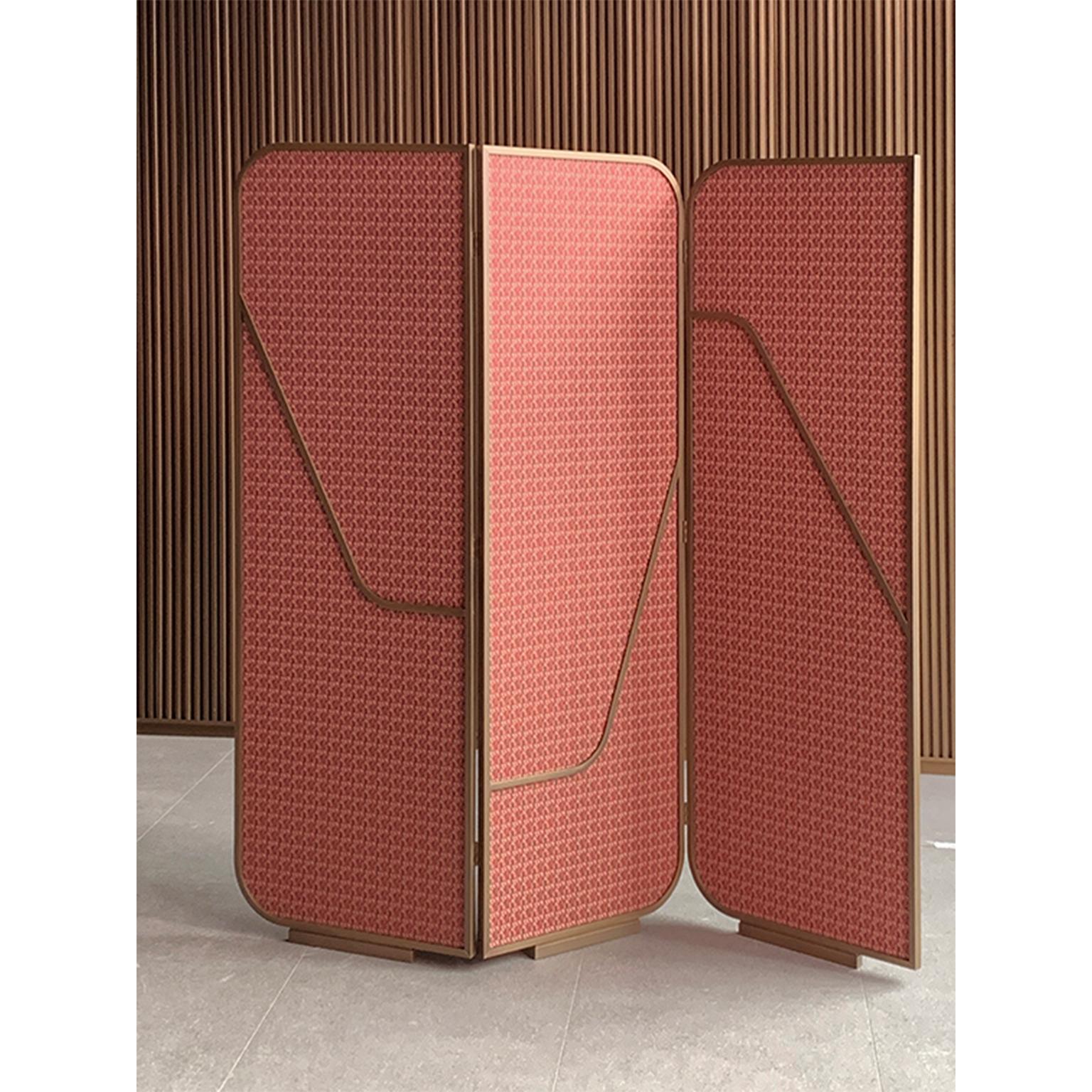 Italian Room Divider Floor Screen in Brass Frame with Fabric-Printed Pattern Panels For Sale