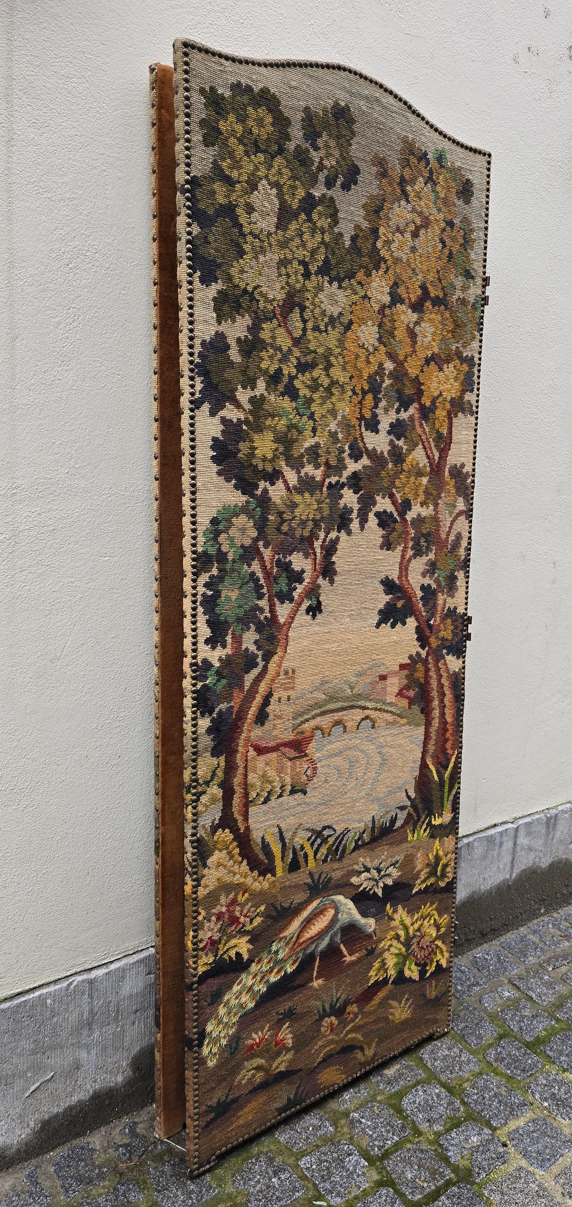 Room Divider with Aubusson Tapestries Featuring Birds and Floral Motifs For Sale 6