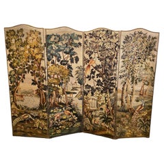 Room Divider with Aubusson Tapestries Featuring Birds and Floral Motifs