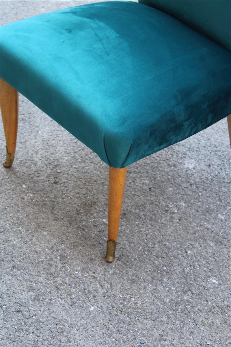 Mid-20th Century Room Set Pair of Chairs Green Velvet Ashwood Italian Design Midcentury, 1950s For Sale