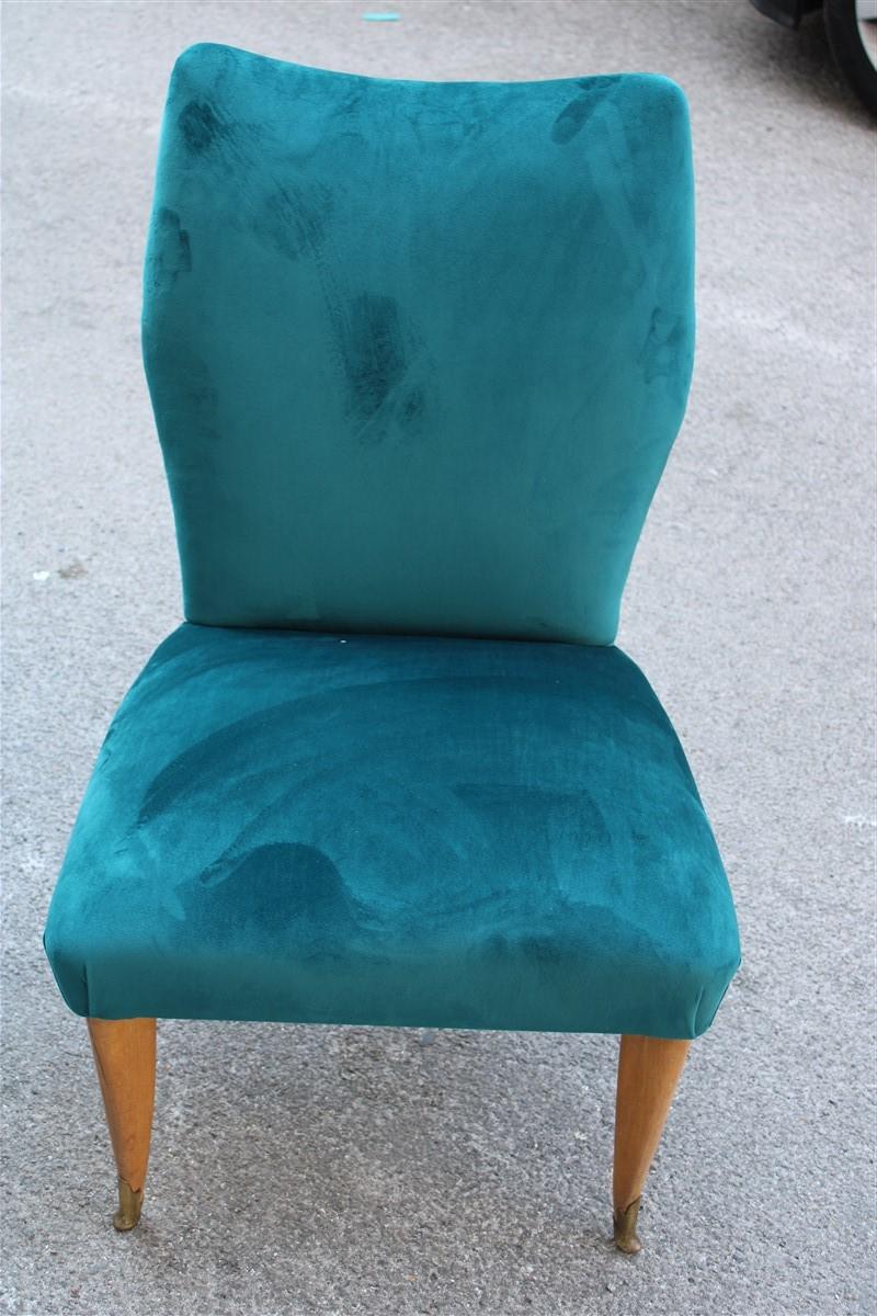 Room Set Pair of Chairs Green Velvet Ashwood Italian Design Midcentury, 1950s For Sale 1