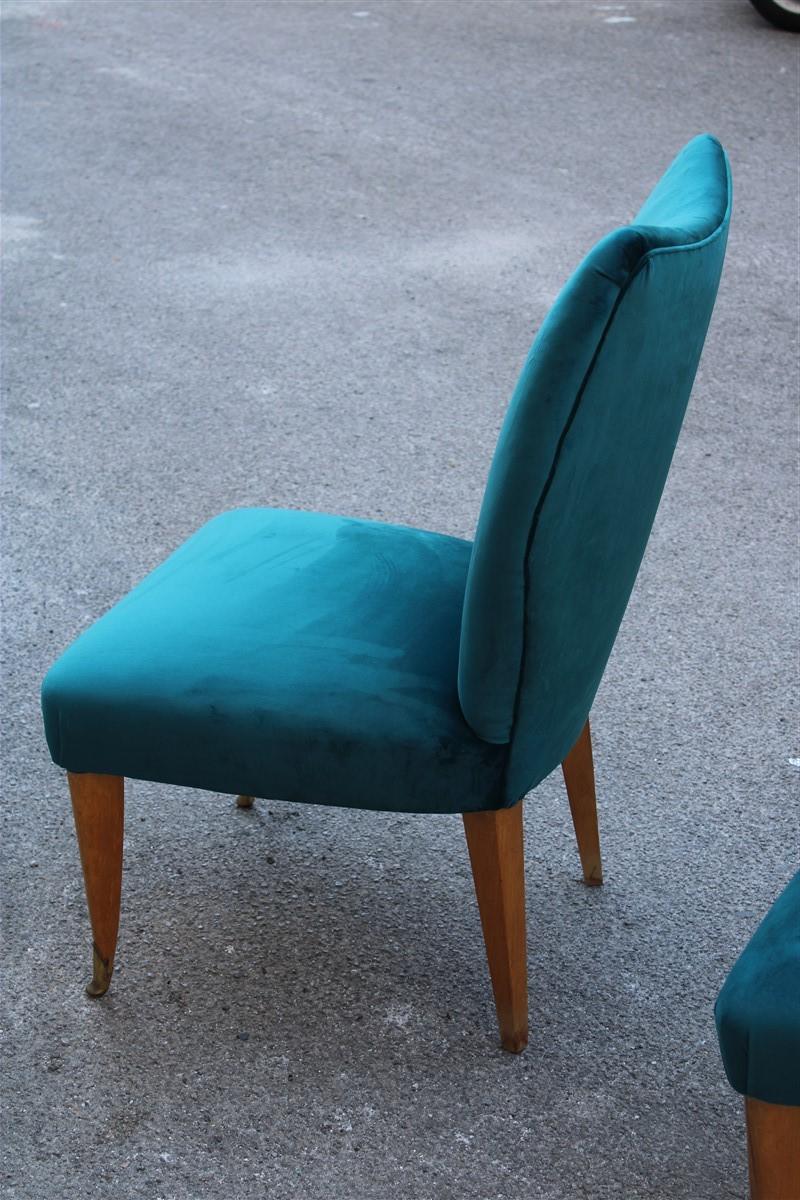 Room Set Pair of Chairs Green Velvet Ashwood Italian Design Midcentury, 1950s For Sale 2