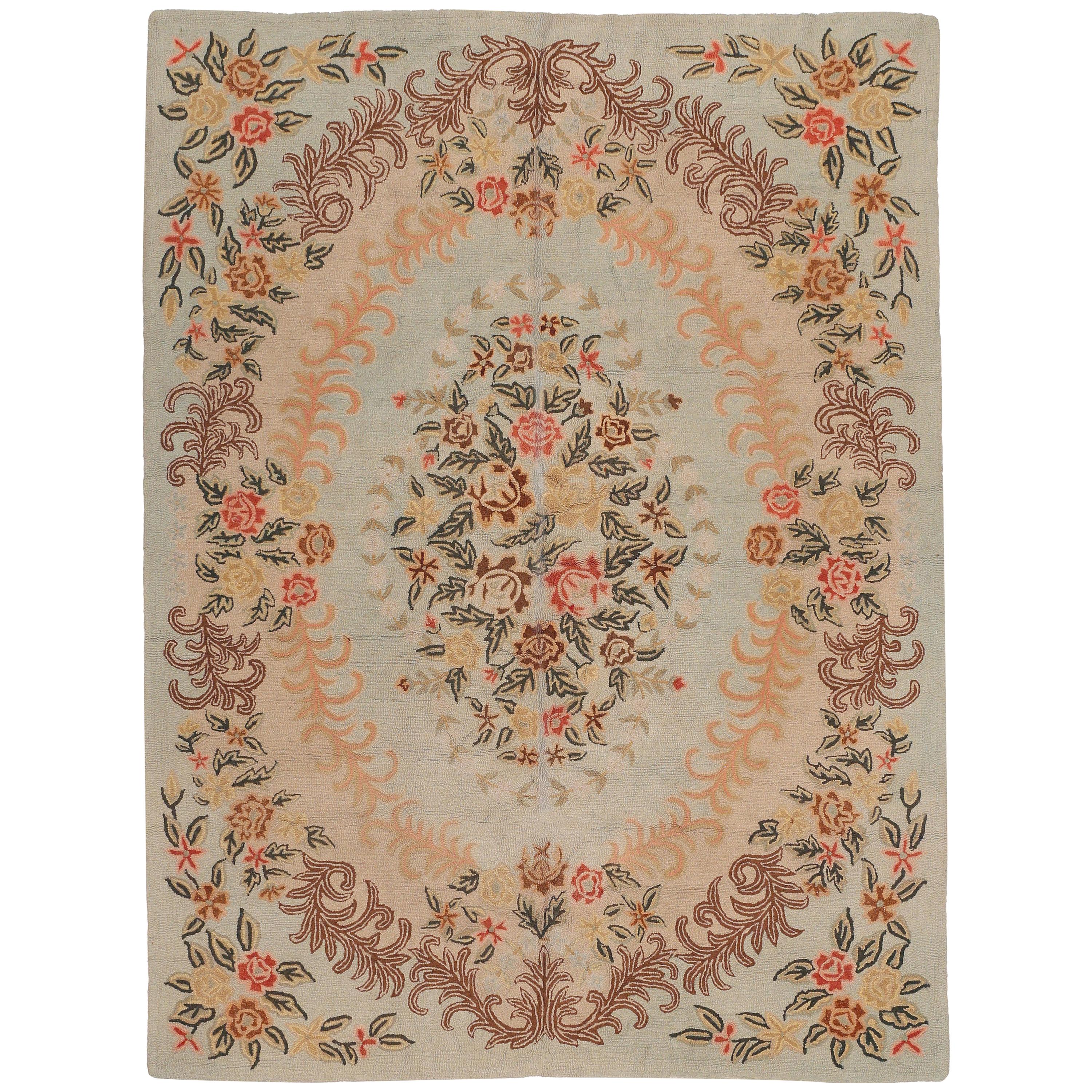 Room Size American Hooked Rug with Soft Colors For Sale