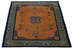 Room Size Antique Chinese Wool Rug In warm Brown With Mythical Motifs