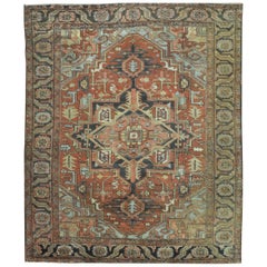 Room Size Antique Hand Knotted Red Color Wool Persian Heriz Rug