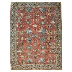 Room Size Antique Hand Knotted Wool Red Persian Mahal Design Rug