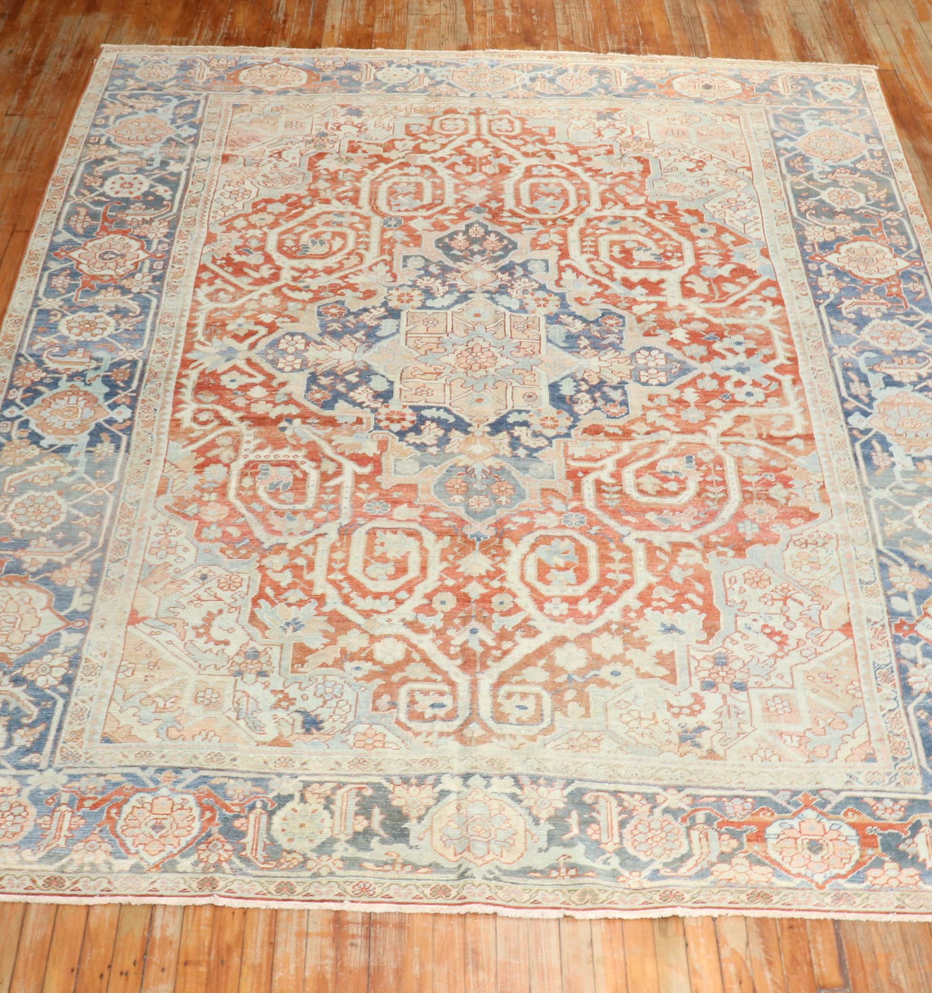 Tudor Zabihi Collection Room Size Antique Heriz Rug For Sale