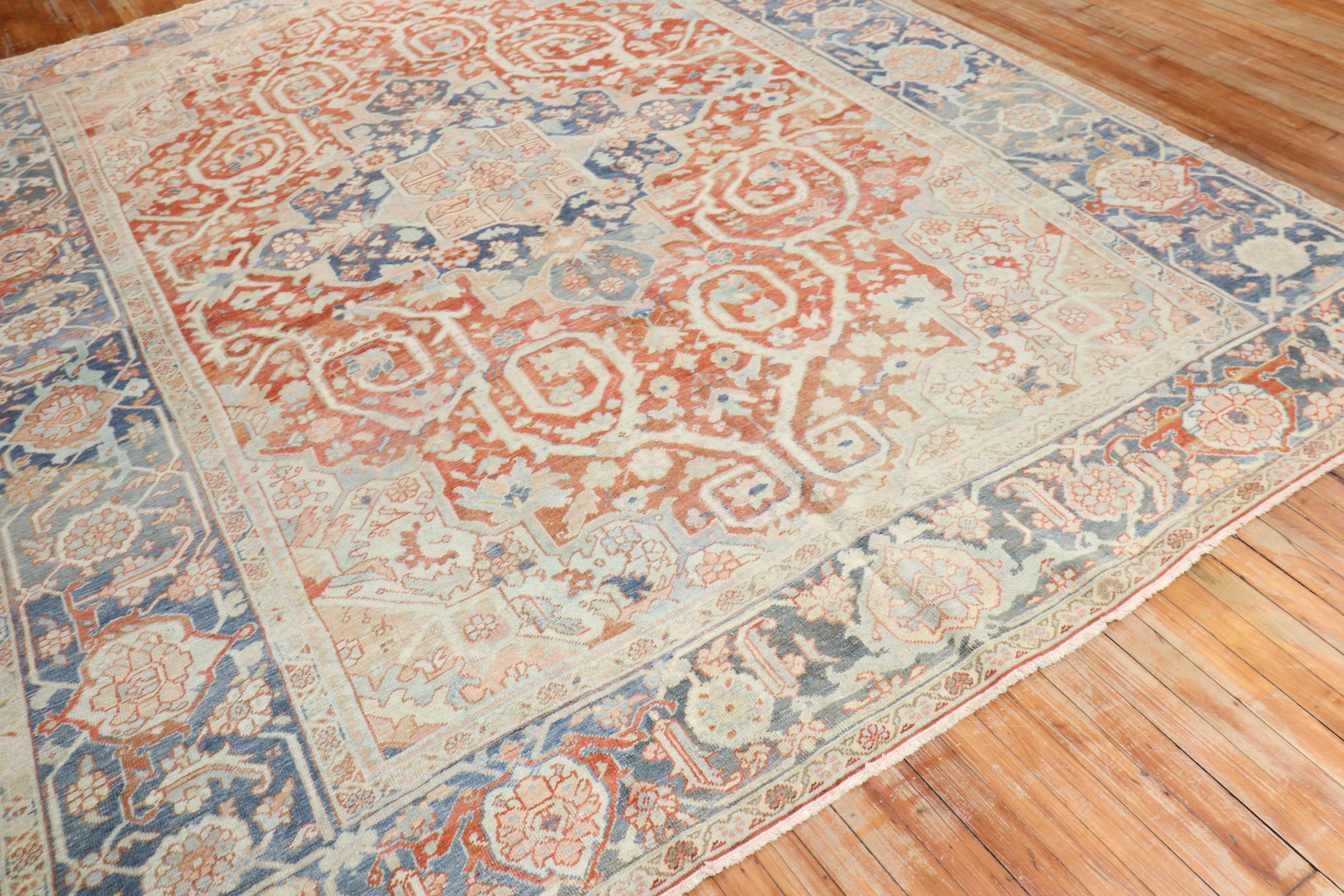 Hand-Knotted Zabihi Collection Room Size Antique Heriz Rug For Sale