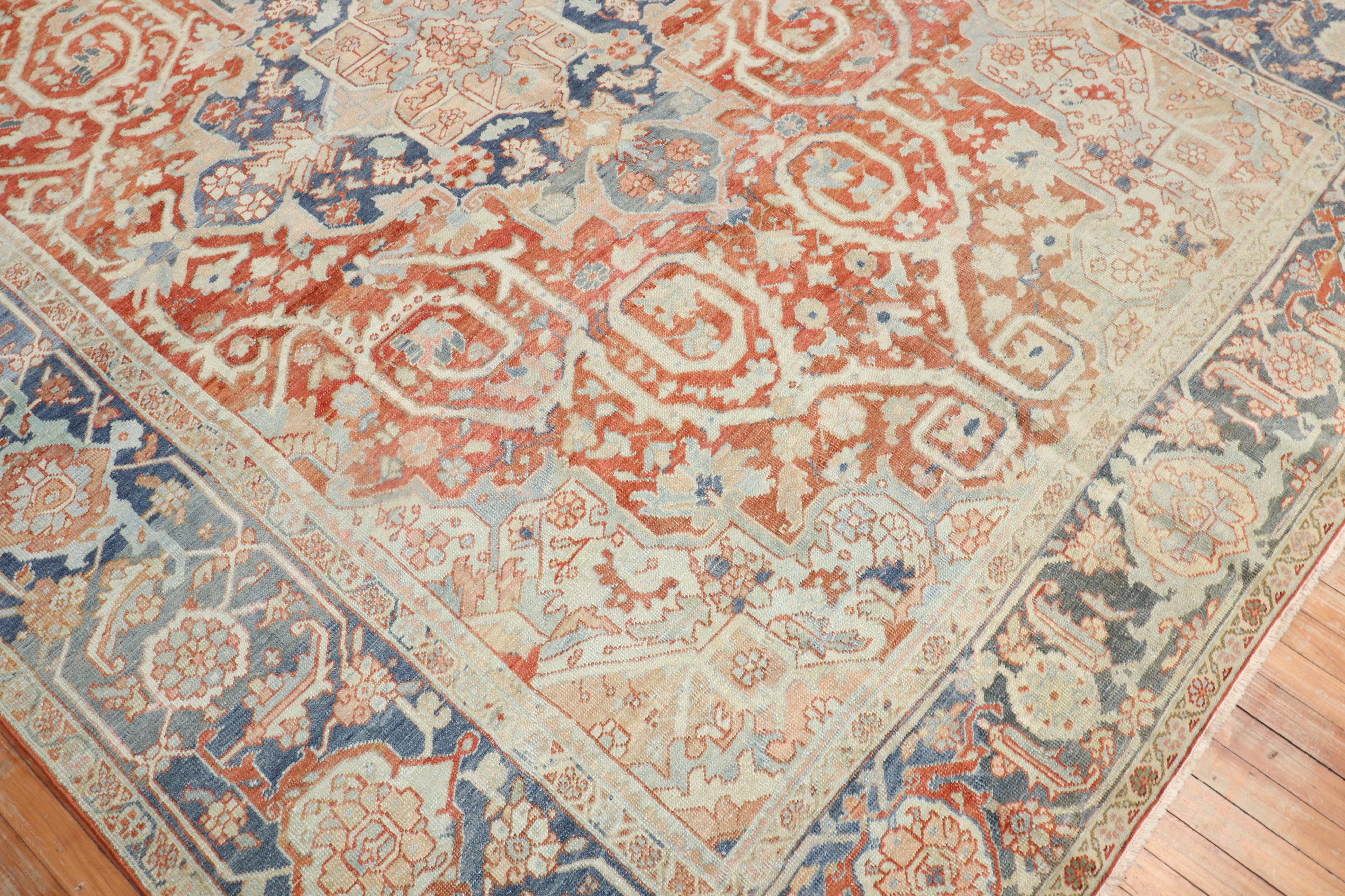 Zabihi Collection Room Size Antique Heriz Rug In Good Condition For Sale In New York, NY