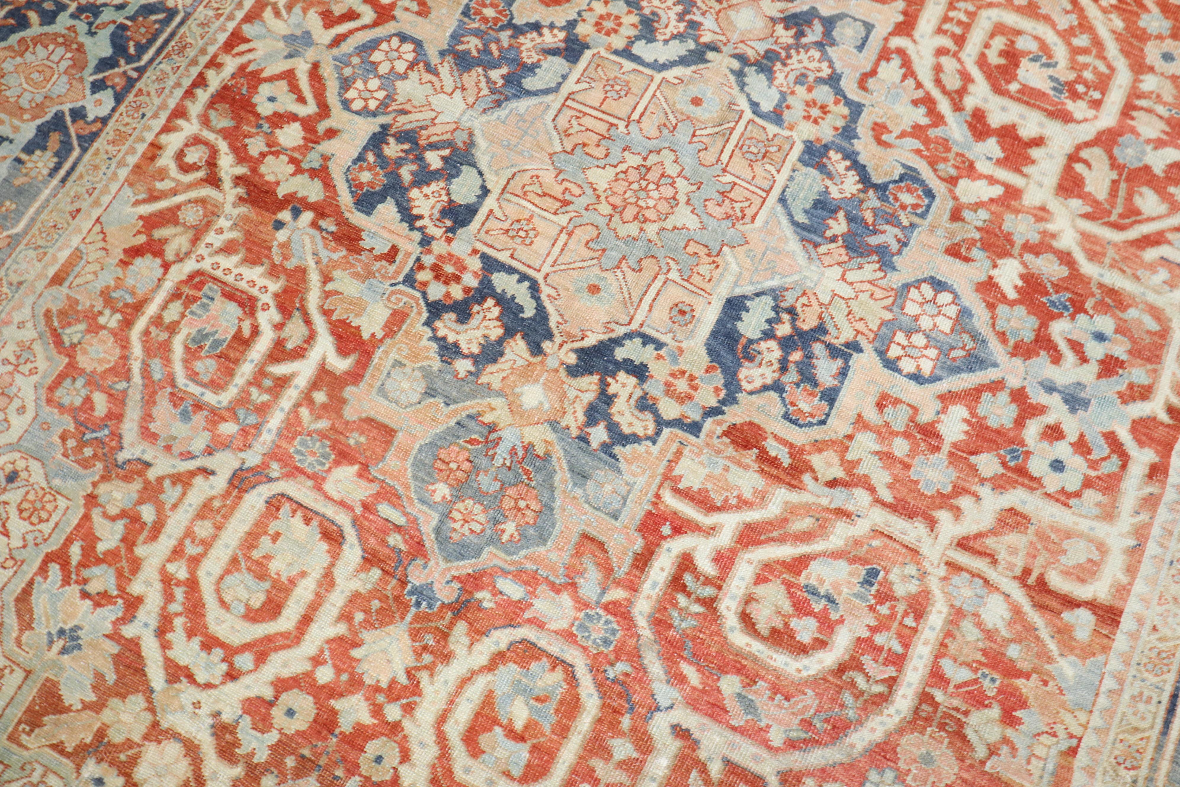 Wool Zabihi Collection Room Size Antique Heriz Rug For Sale