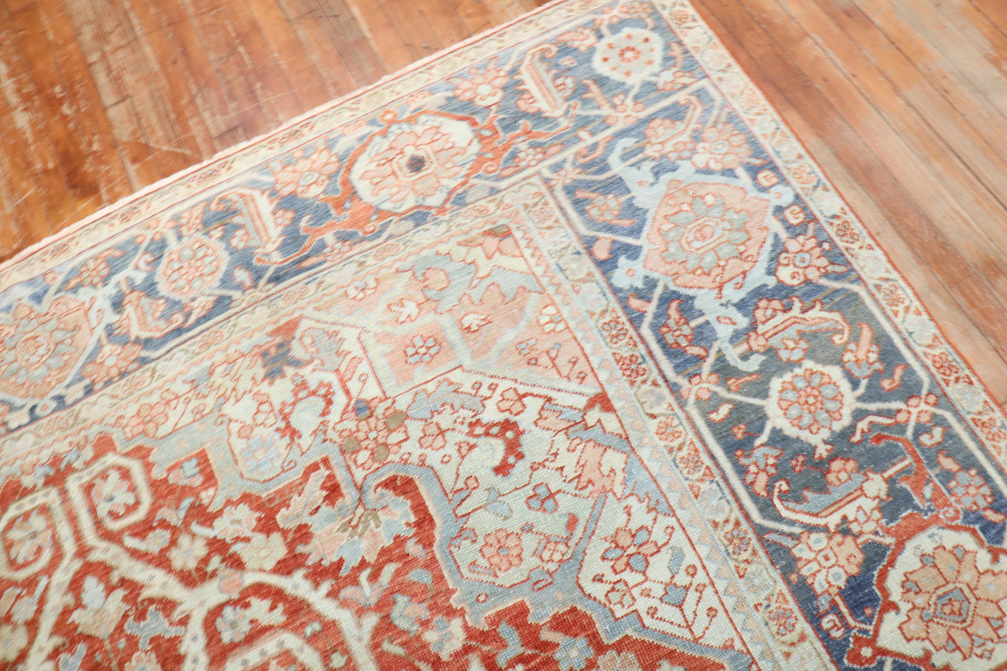 Zabihi Collection Room Size Antique Heriz Rug For Sale 1