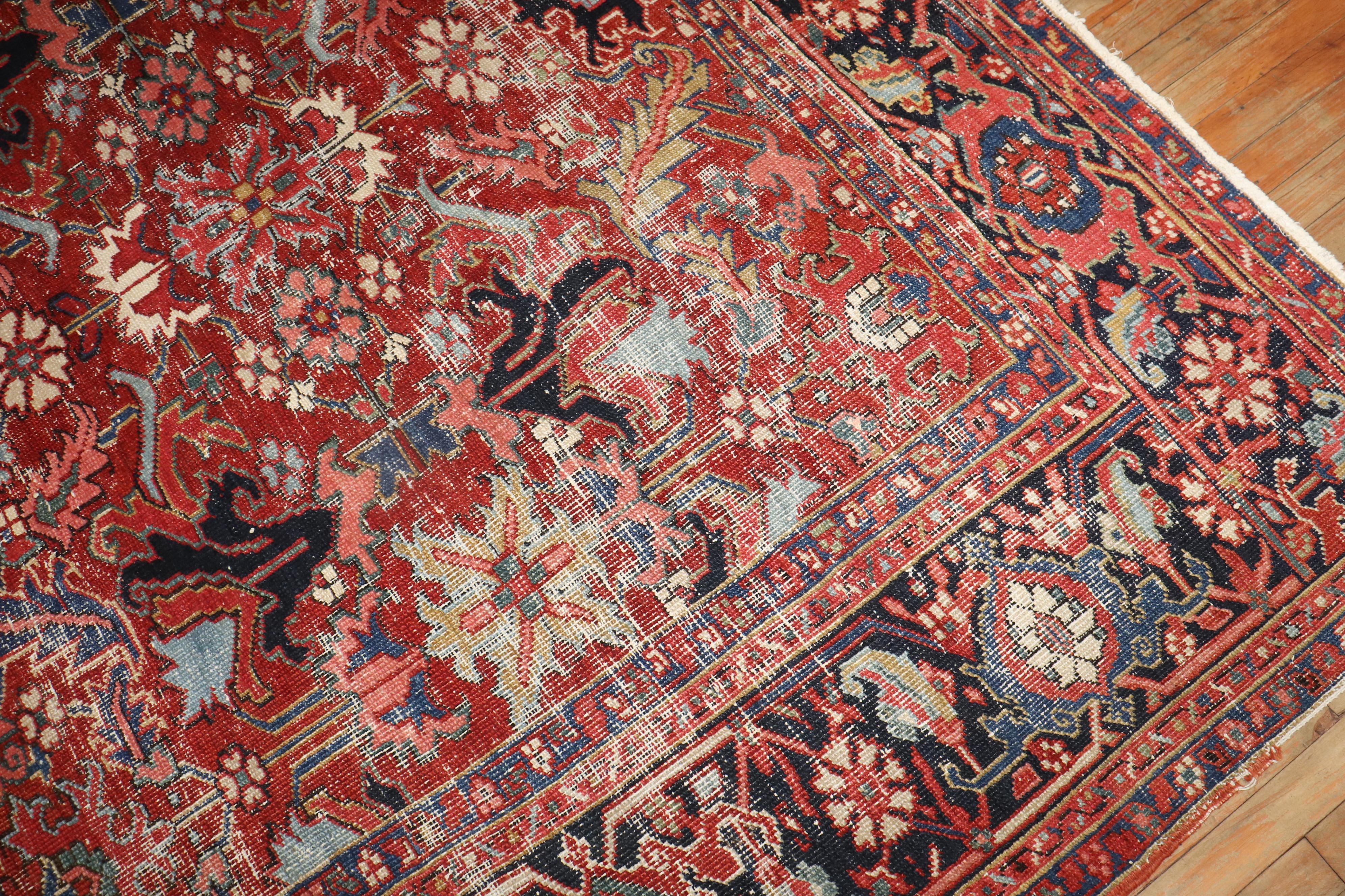 Heriz Serapi Zabihi Collection Worn Room Size Antique Persian Heriz Rug