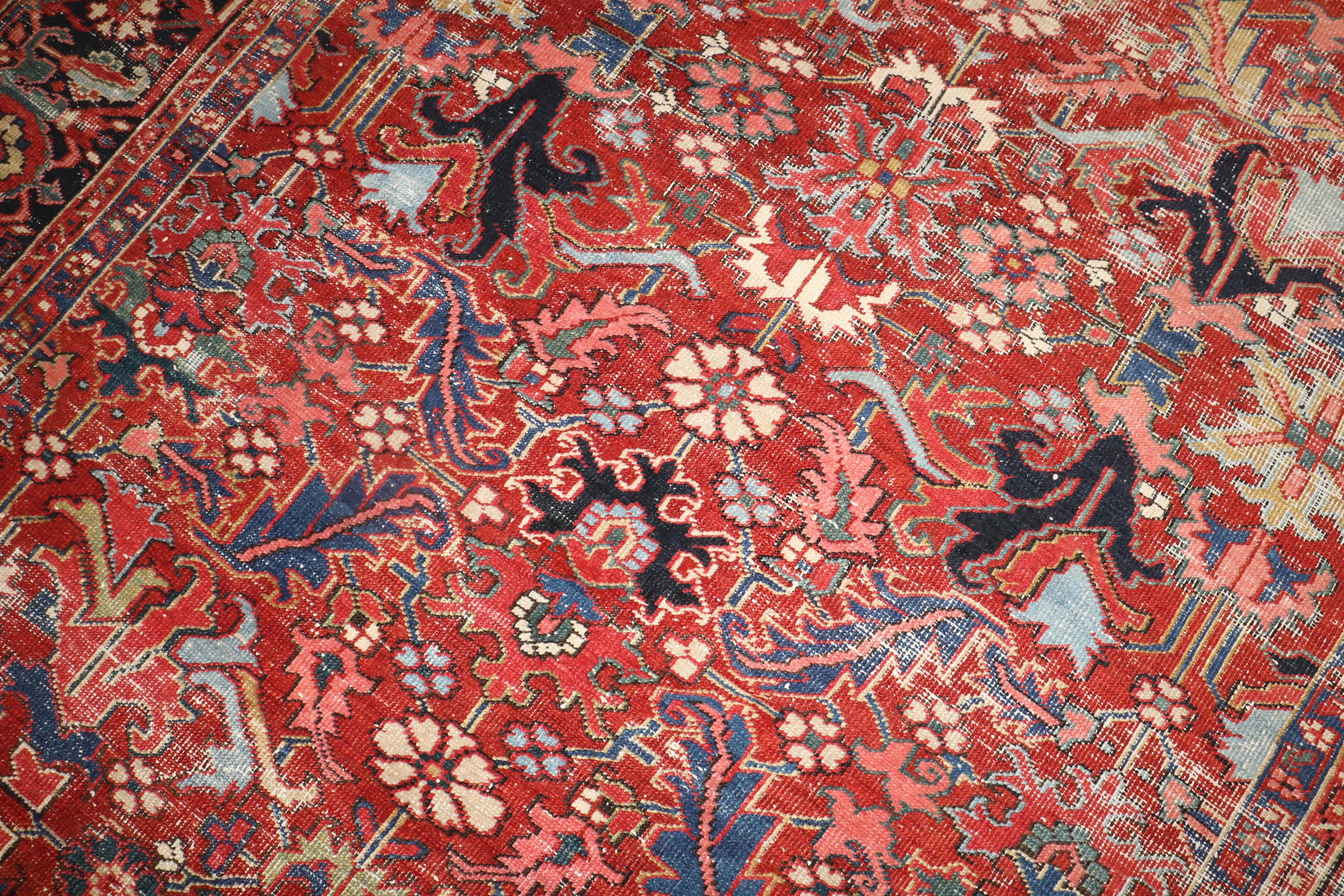 Wool Zabihi Collection Worn Room Size Antique Persian Heriz Rug
