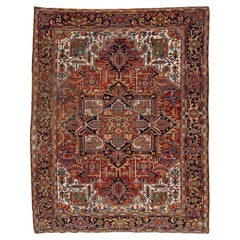 Room Size Antique Persian Heriz Wool Rug With Multicolor Medallion Design