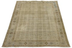 Room Size Antique Persian Tabriz Wool Rug - Muted All-Over Floral, 8x12