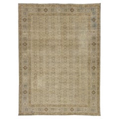 Room Size Antique Persian Tabriz Wool Rug - Muted All-Over Floral, 8x12