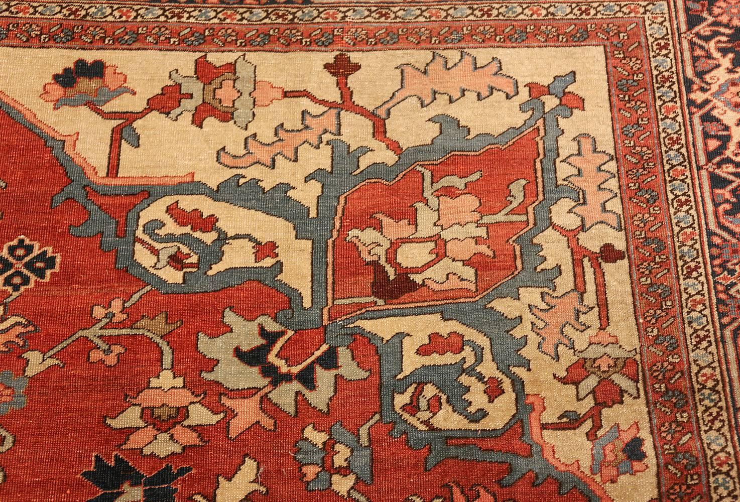 Hand-Knotted Antique Serapi Persian Rug. Size: 9 ft x 10 ft 9 in  For Sale
